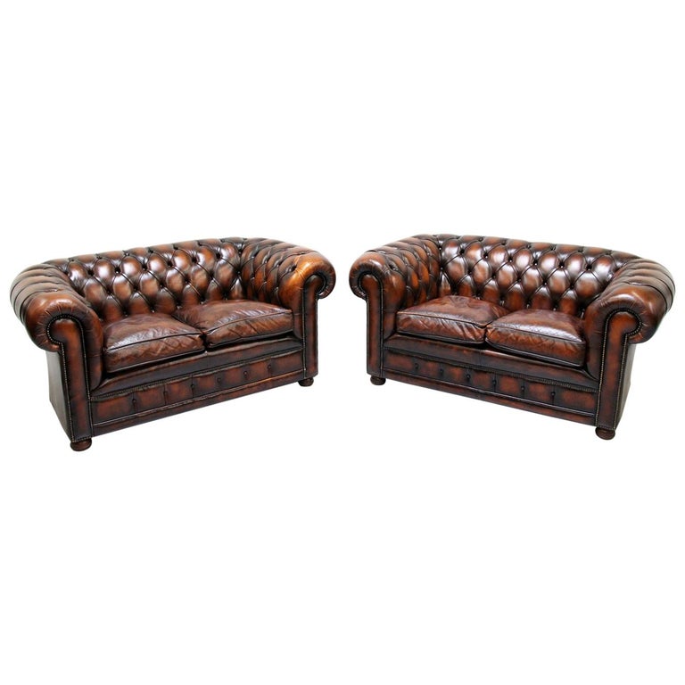 2 Chesterfield Sofa Leder Antik Vintage Couch Englisch Chippendale