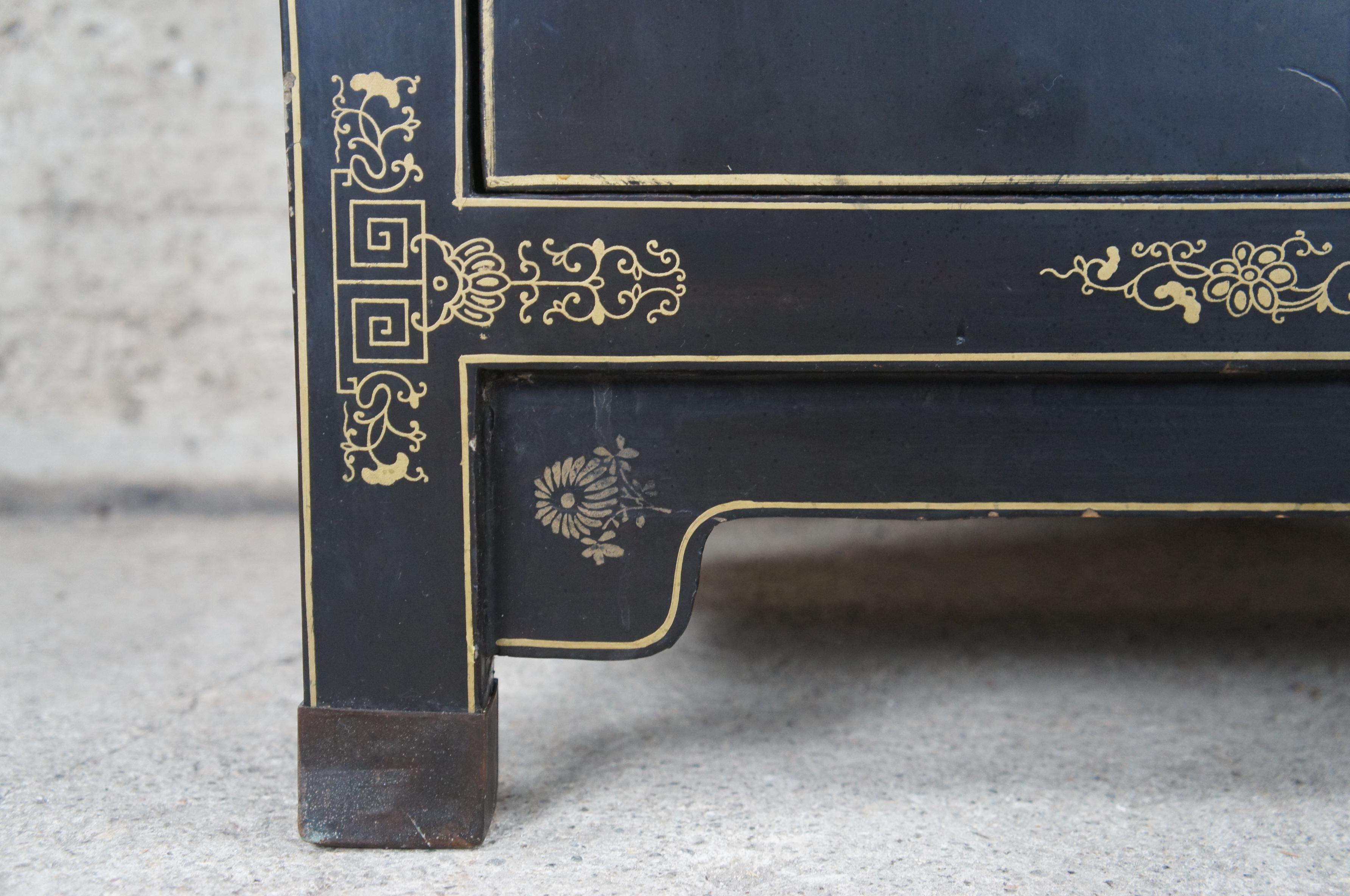 2 Chinese Export Black Lacquer Carved Soapstone Scholars Cabinets Console Chests For Sale 2