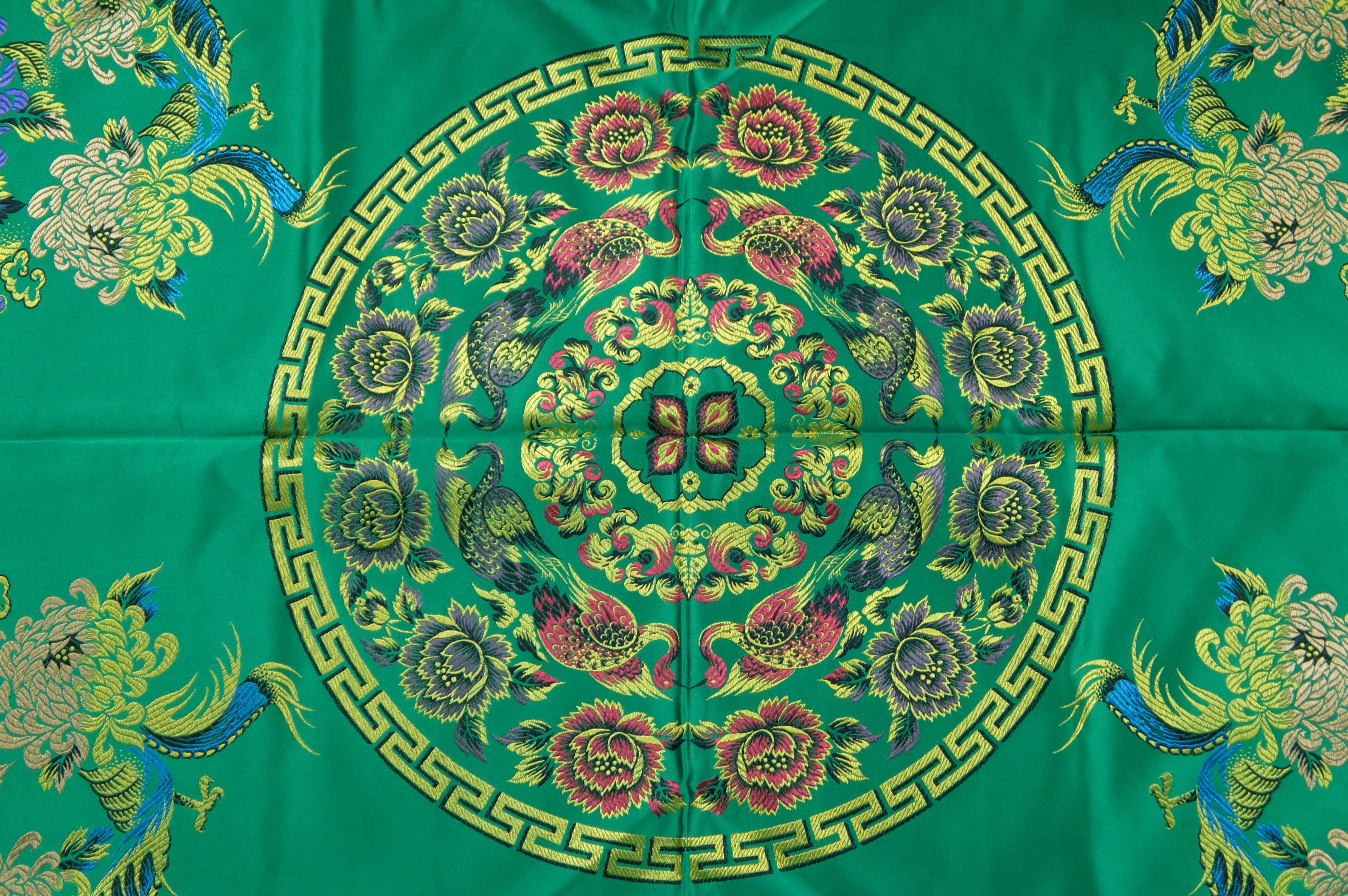 2 Korean Metallic Silk Embroidered Peacock Dragon Textile Tapestry 83