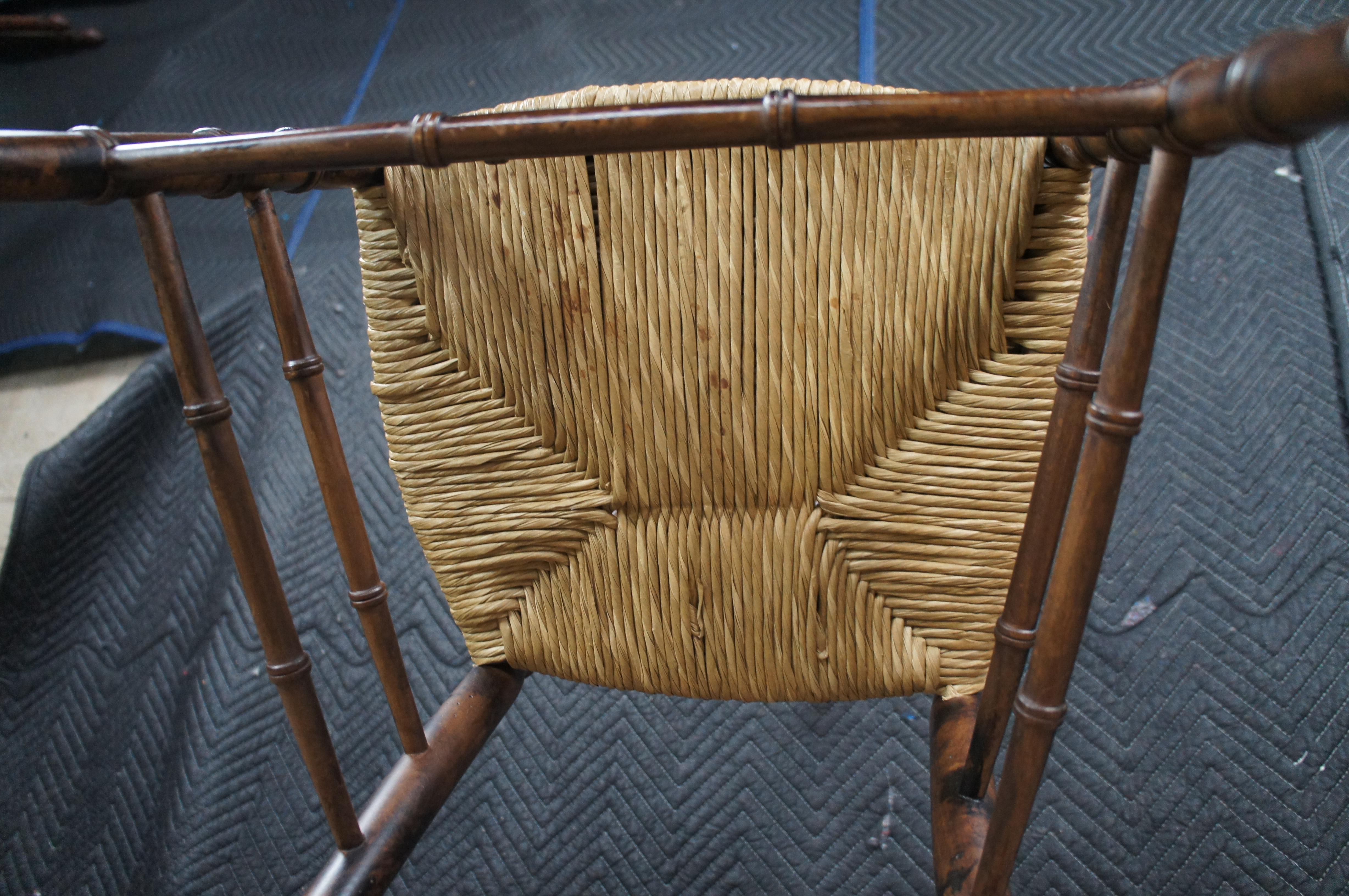 2 Sillas de Comedor con Respaldo Alto de Madera de Haya Faux Bambú Chinoiserie 40 en venta 5