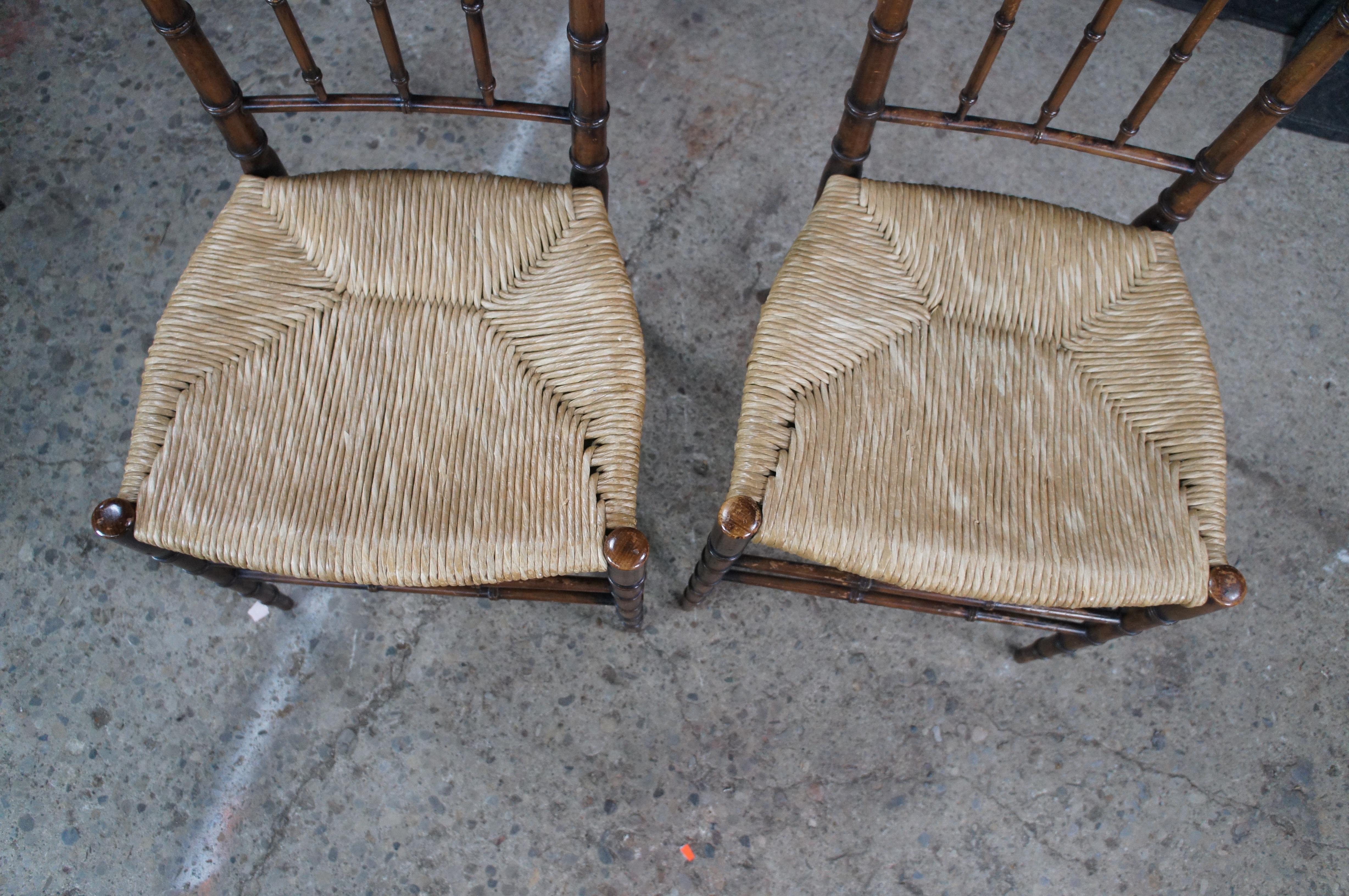 2 Sillas de Comedor con Respaldo Alto de Madera de Haya Faux Bambú Chinoiserie 40 en venta 8