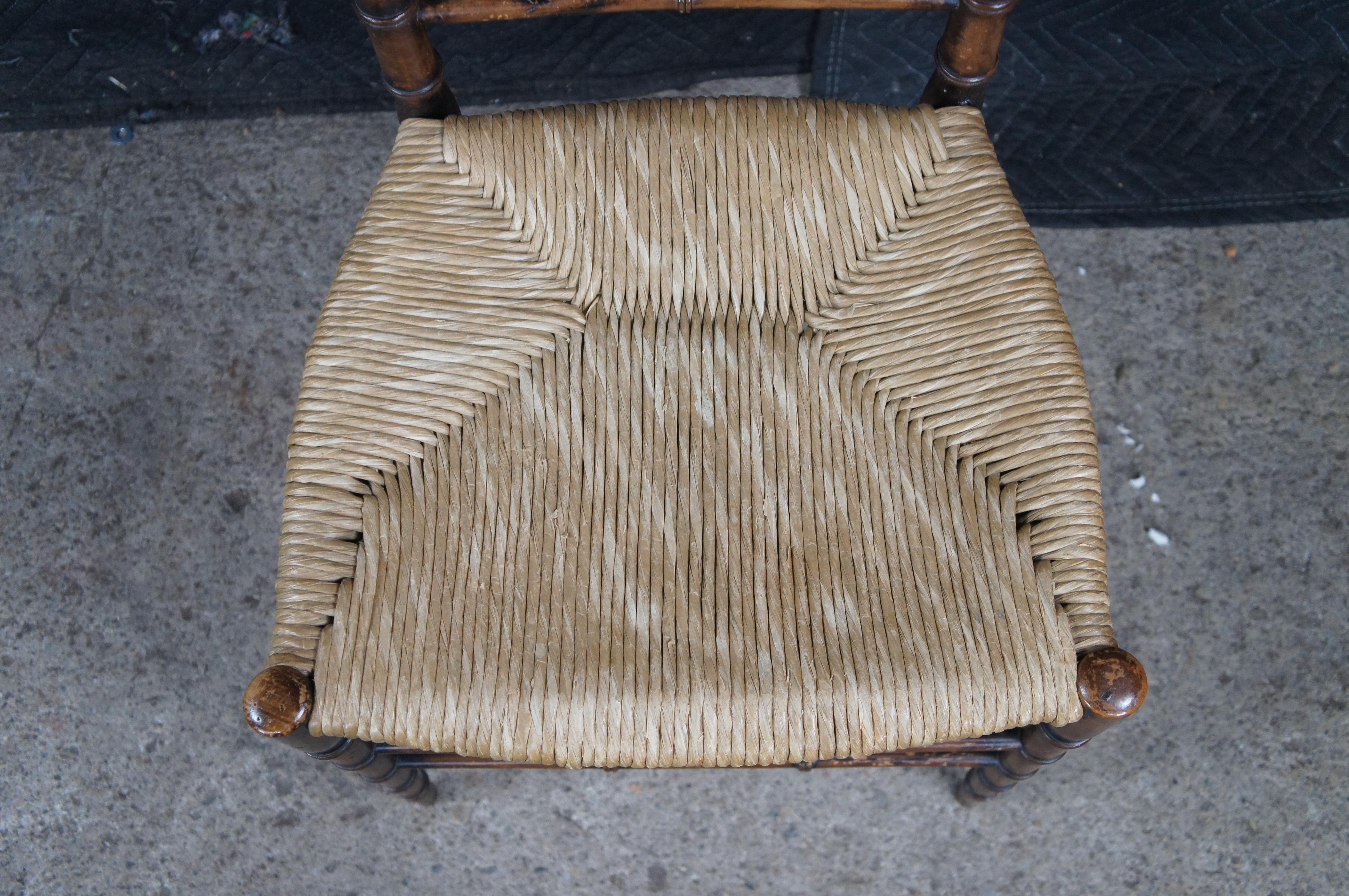 2 Sillas de Comedor con Respaldo Alto de Madera de Haya Faux Bambú Chinoiserie 40 Ratán en venta