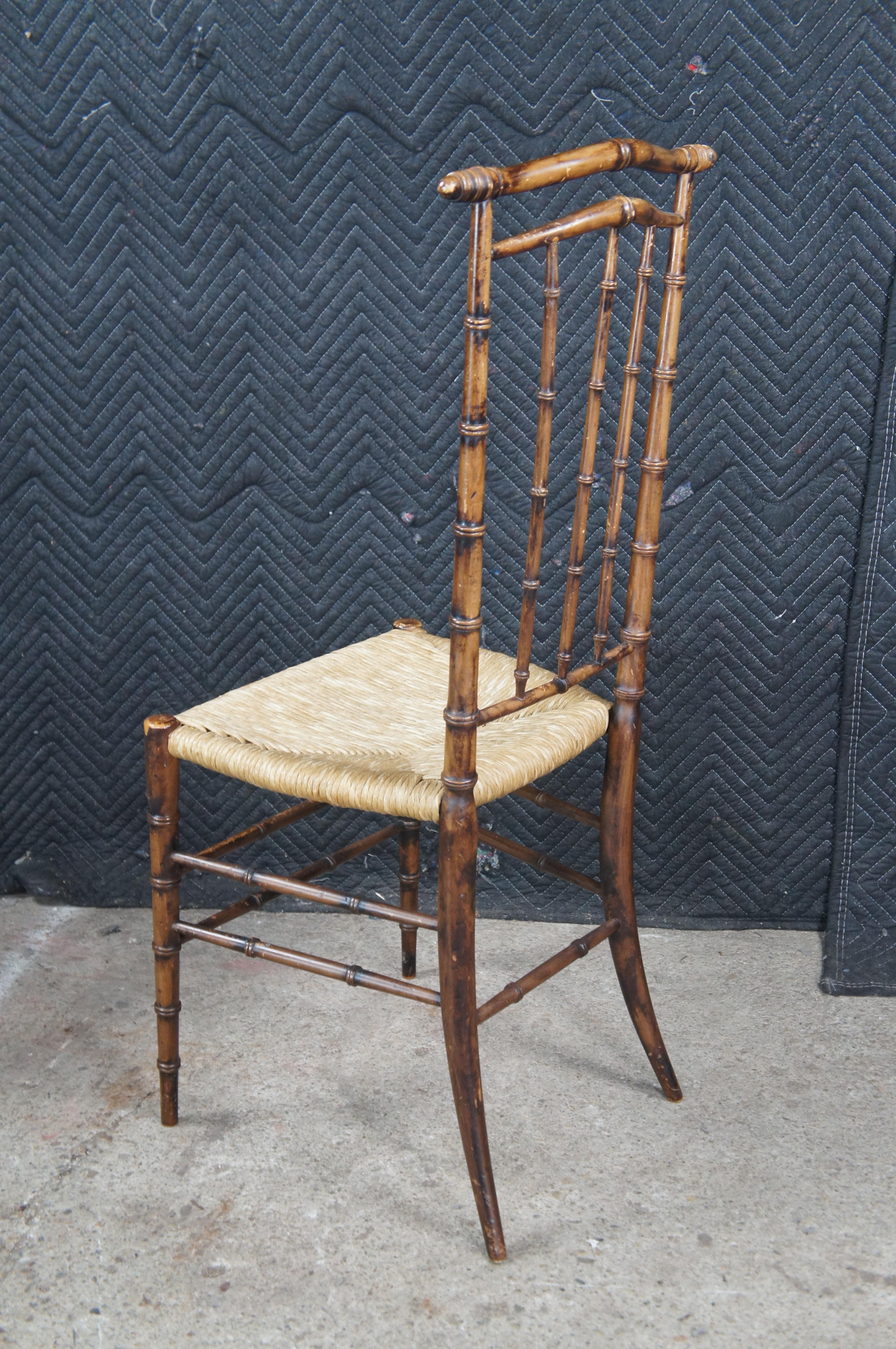 2 Sillas de Comedor con Respaldo Alto de Madera de Haya Faux Bambú Chinoiserie 40 en venta 1