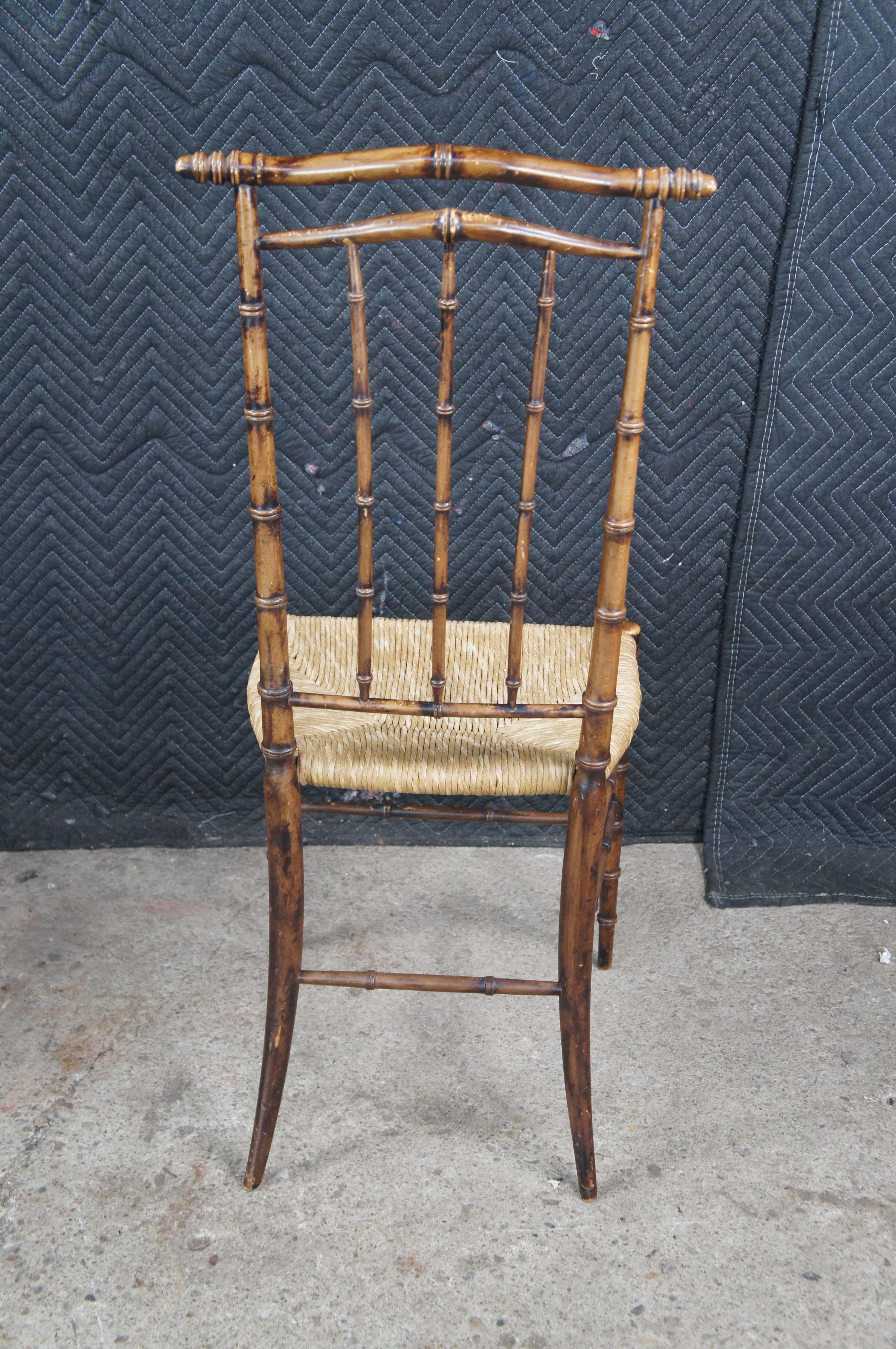 2 Sillas de Comedor con Respaldo Alto de Madera de Haya Faux Bambú Chinoiserie 40 en venta 2