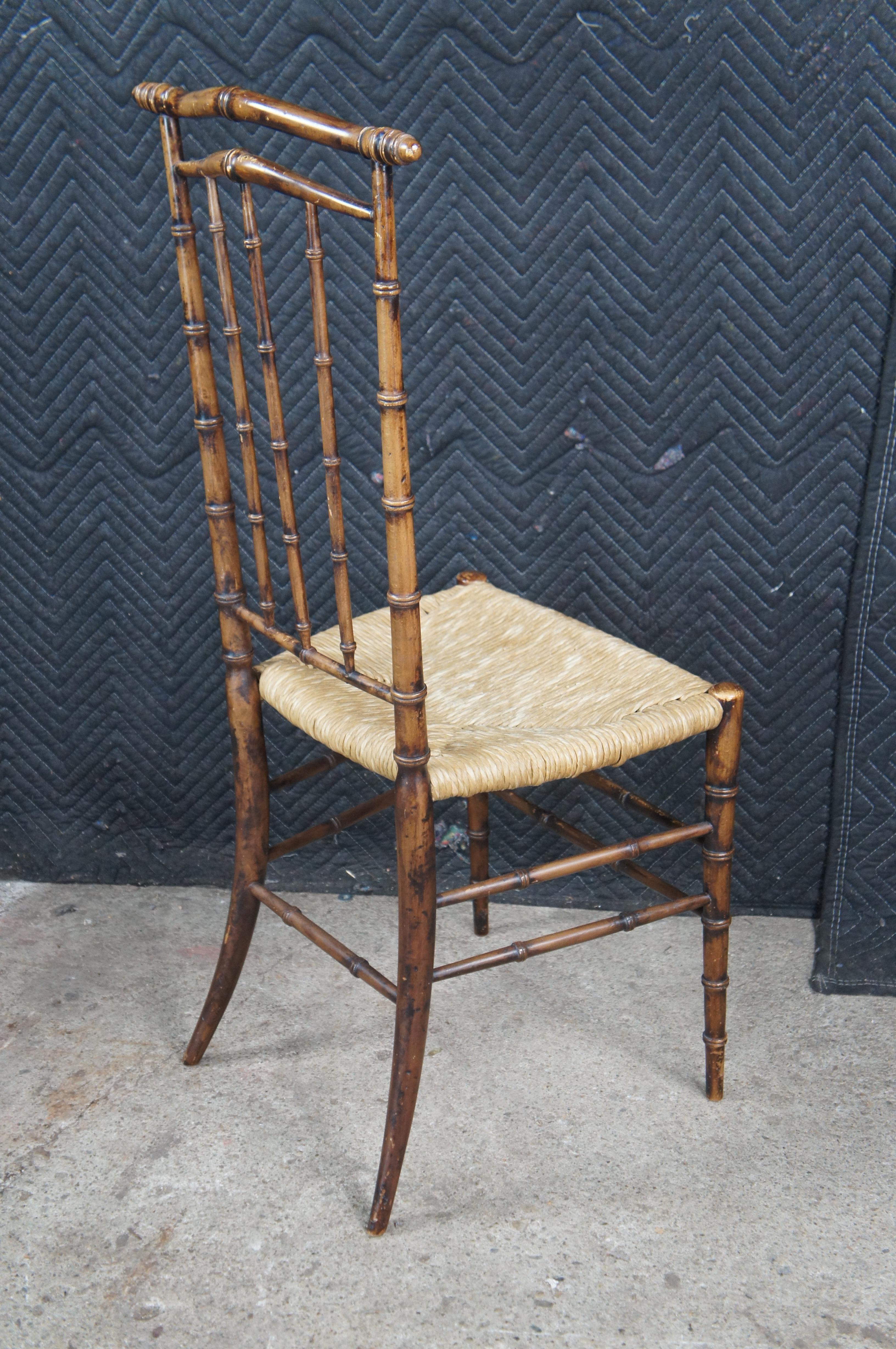 2 Sillas de Comedor con Respaldo Alto de Madera de Haya Faux Bambú Chinoiserie 40 en venta 3