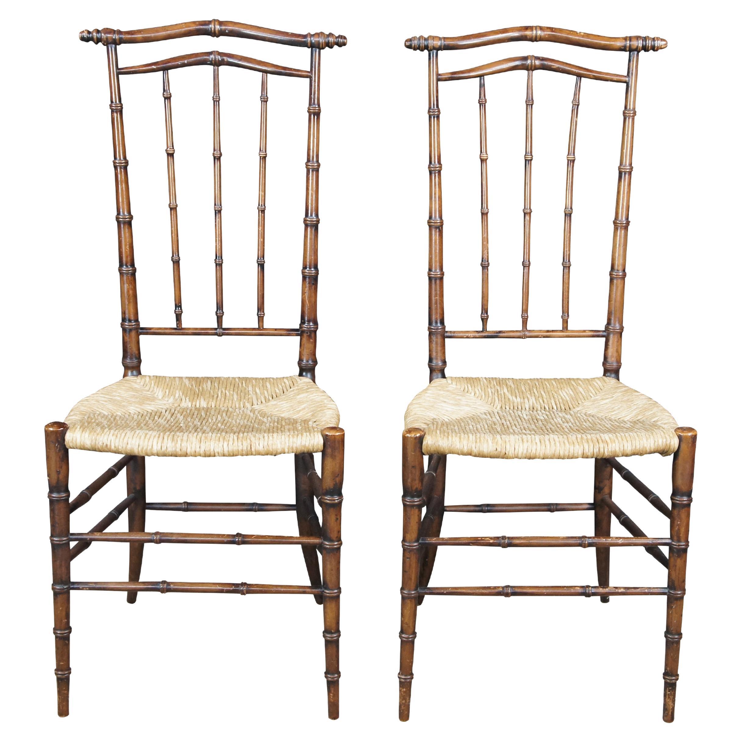 2 Sillas de Comedor con Respaldo Alto de Madera de Haya Faux Bambú Chinoiserie 40