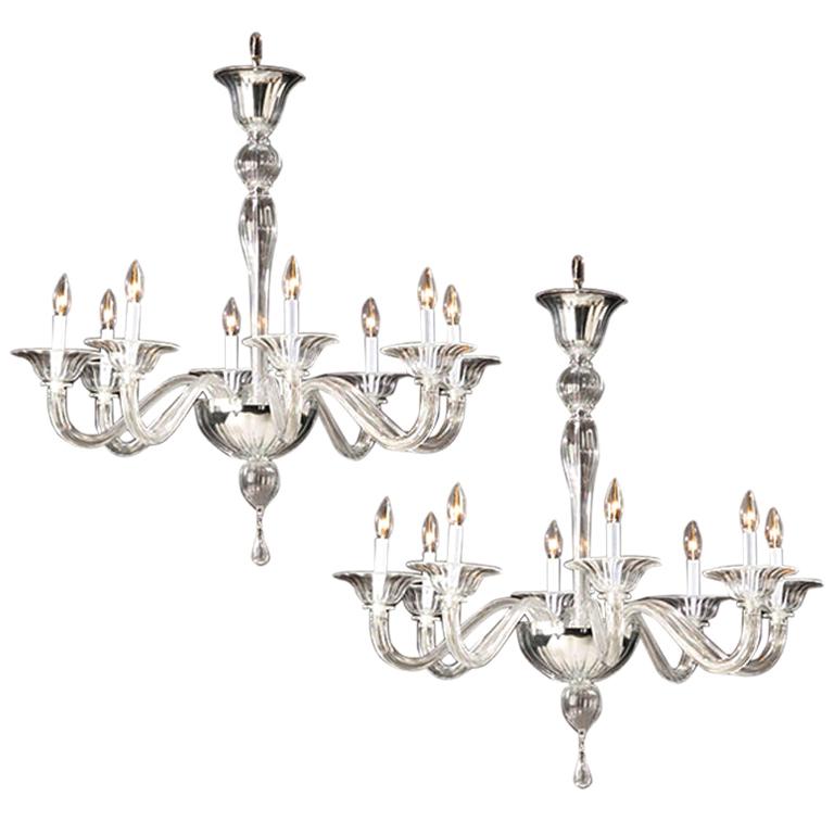 2 Clear Murano / Venetian Glass Chandeliers in the Style of Venini For Sale  at 1stDibs