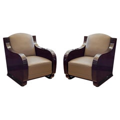2 Sillones Club de Cuero, Art Decó 1930 Francia