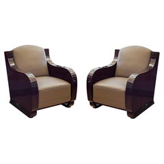 2 Club Armchairs in Leather, Art Deco 1930 France " Free Shipping in Florida "