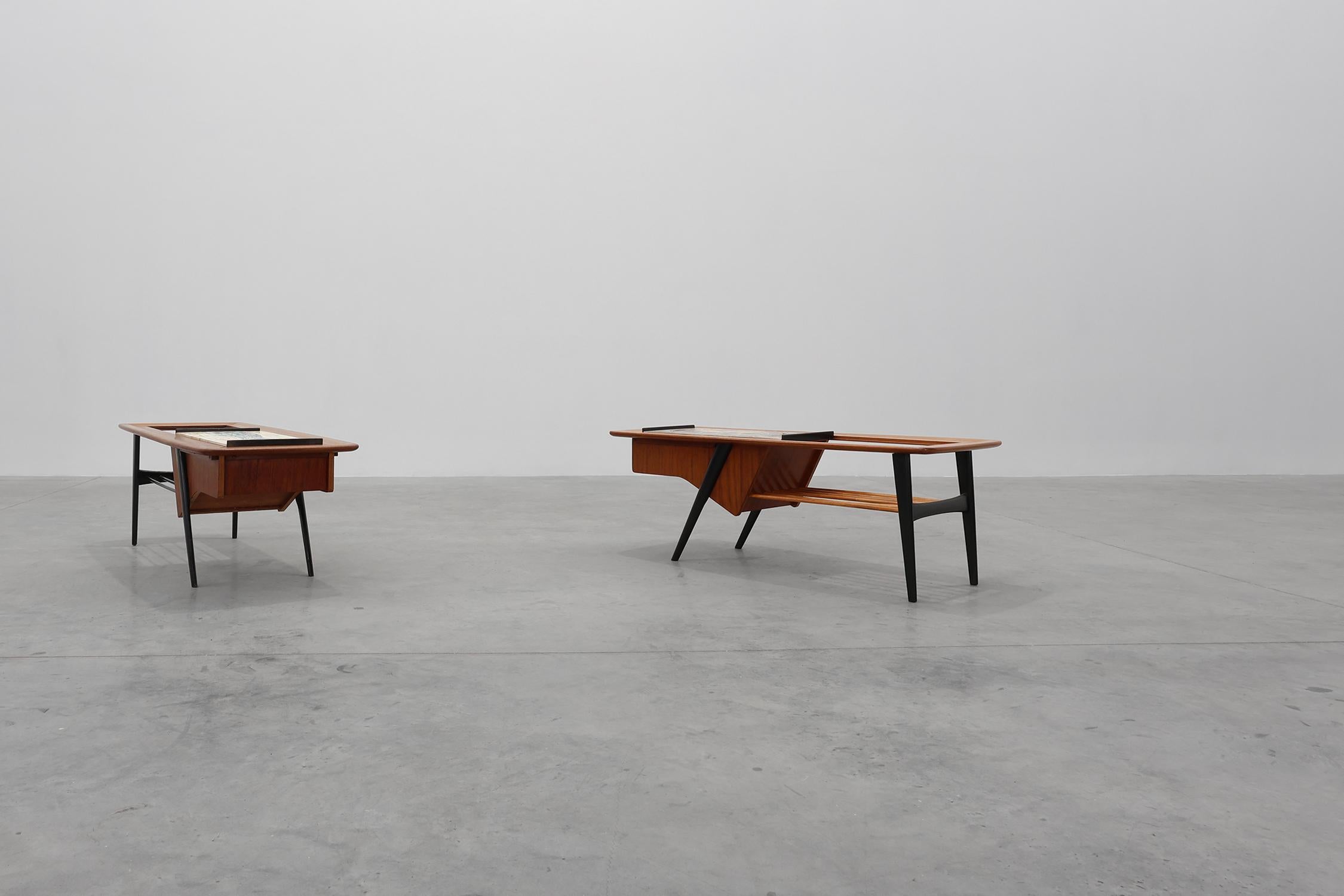 2 Coffee Tables model 210, teak wood and ceramic, by Alfred Hendrickx, Belform en vente 2