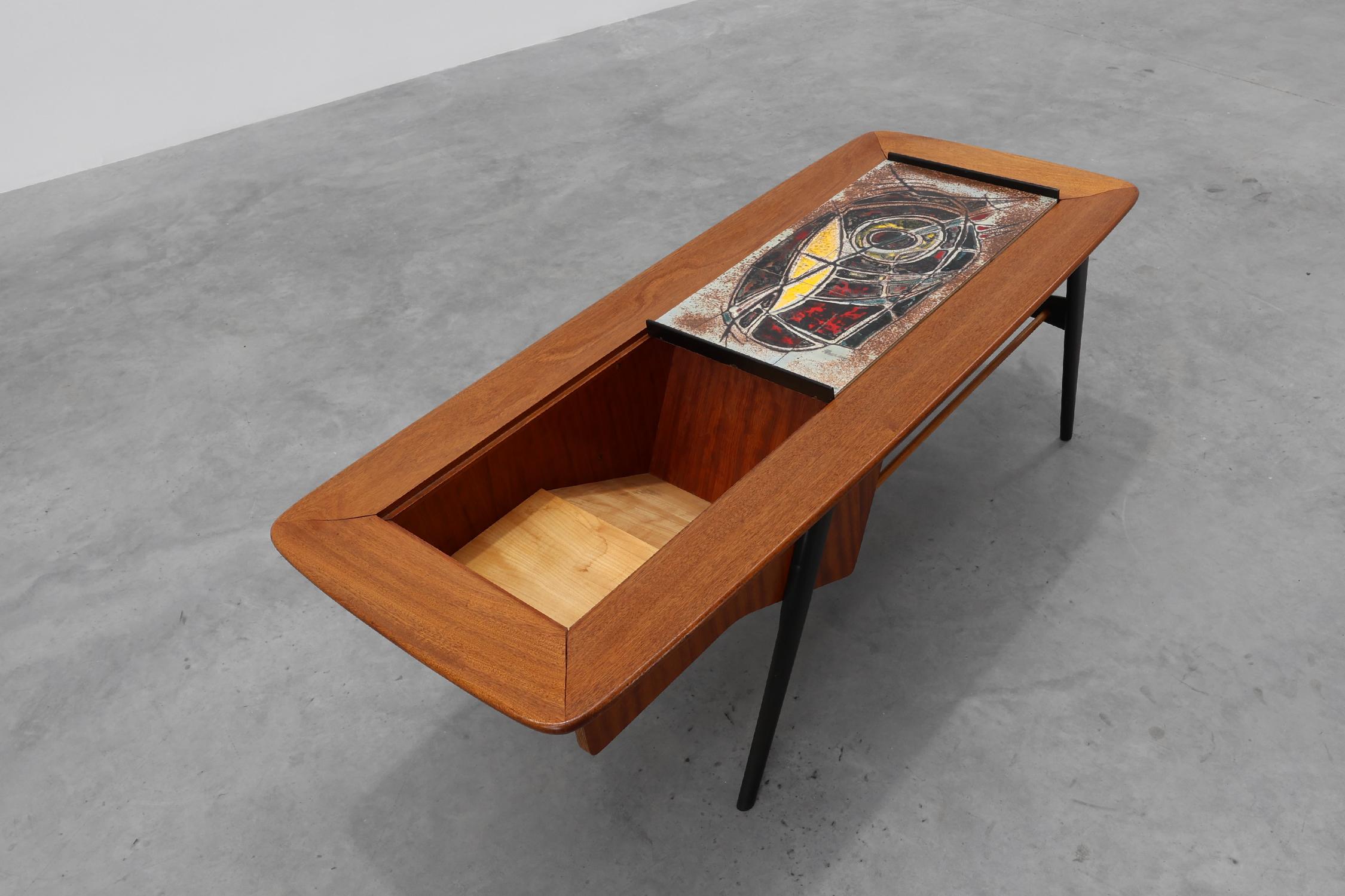 2 Coffee Tables model 210, teak wood and ceramic, by Alfred Hendrickx, Belform en vente 5