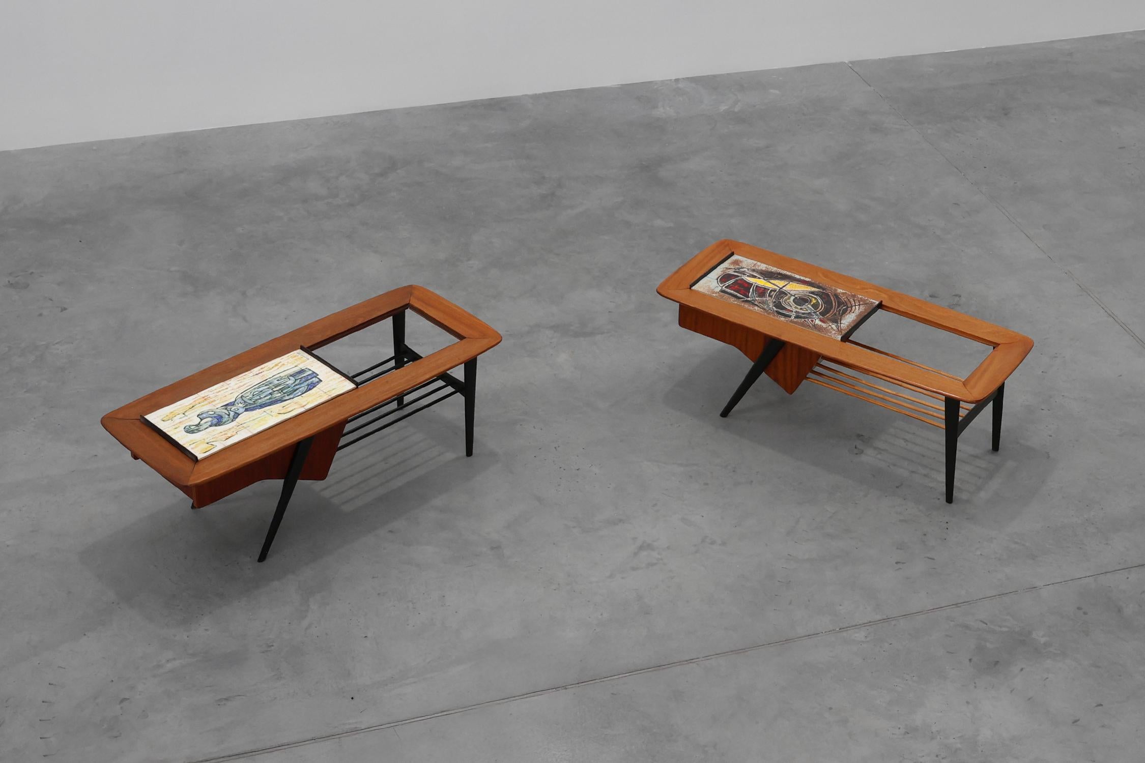 2 Coffee Tables model 210, teak wood and ceramic, by Alfred Hendrickx, Belform en vente 8