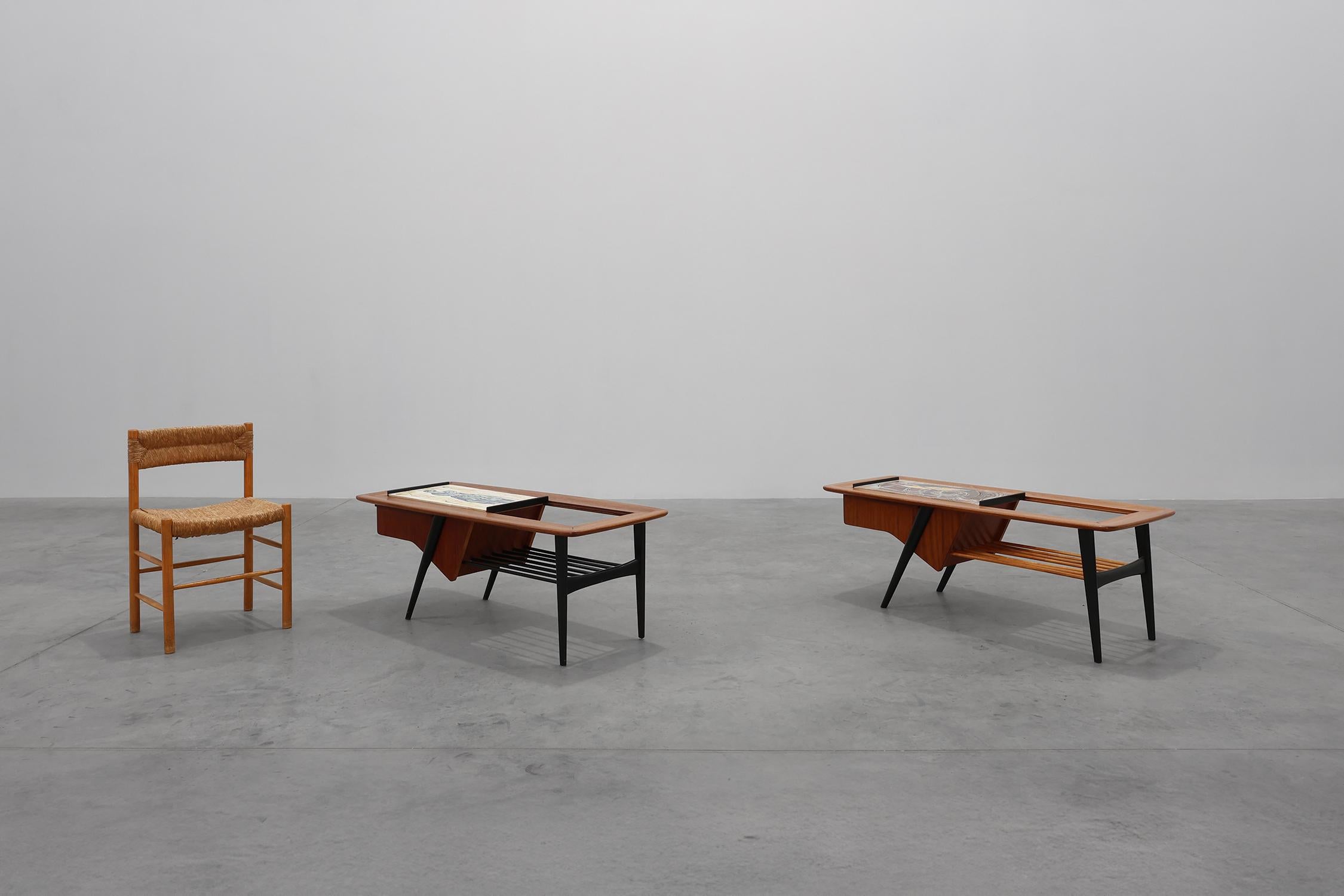 Peint à la main 2 Coffee Tables model 210, teak wood and ceramic, by Alfred Hendrickx, Belform en vente