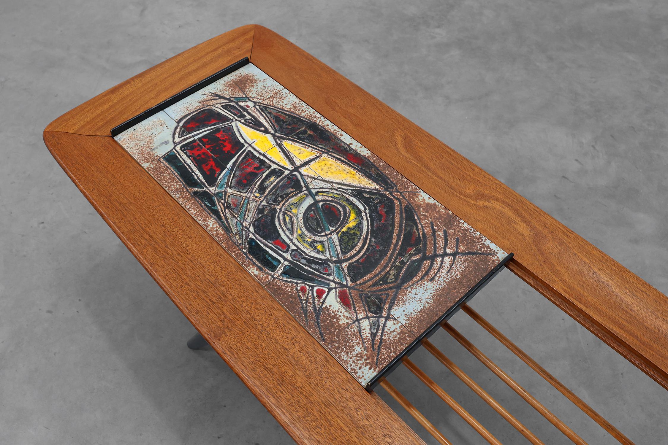 2 Coffee Tables model 210, teak wood and ceramic, by Alfred Hendrickx, Belform Bon état - En vente à Meulebeke, BE