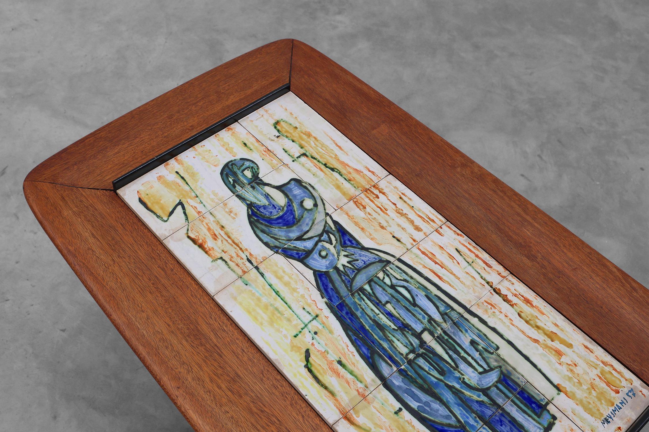 Milieu du XXe siècle 2 Coffee Tables model 210, teak wood and ceramic, by Alfred Hendrickx, Belform en vente