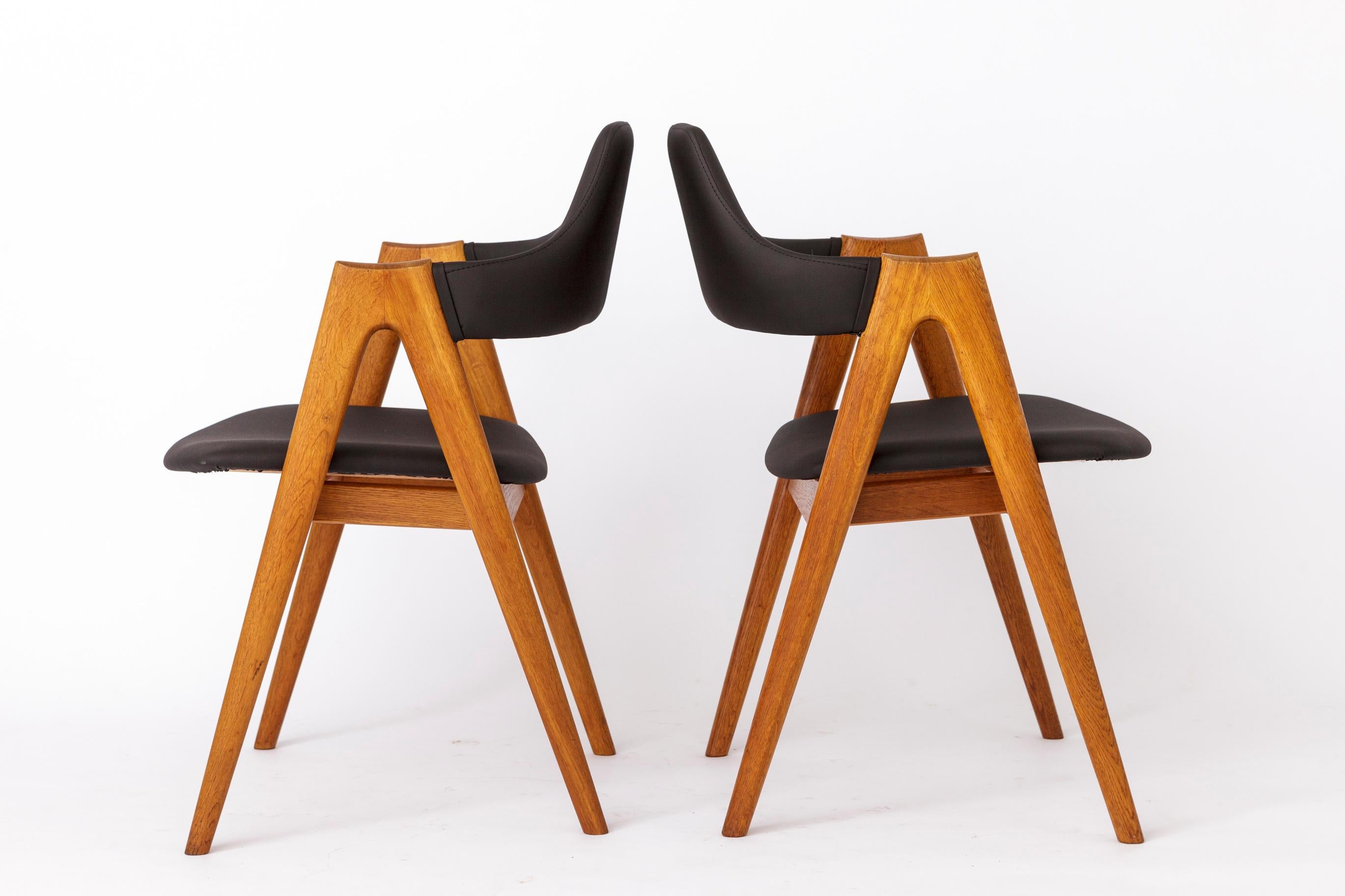 Mid-Century moderno 2 sedie da pranzo in teak Compass, anni '60, di Kai Kristiansen per SVA Møbler, Set di 2 in vendita