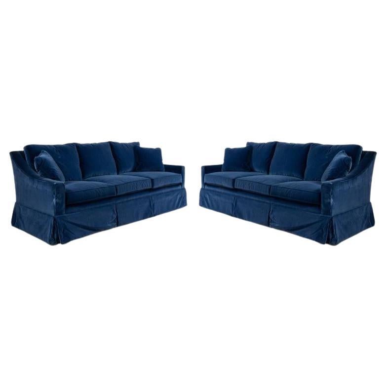 2 Contemporary Blue Velvet Sofas For Sale