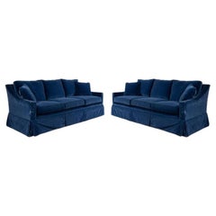 2 Contemporary Blue Velvet Sofas