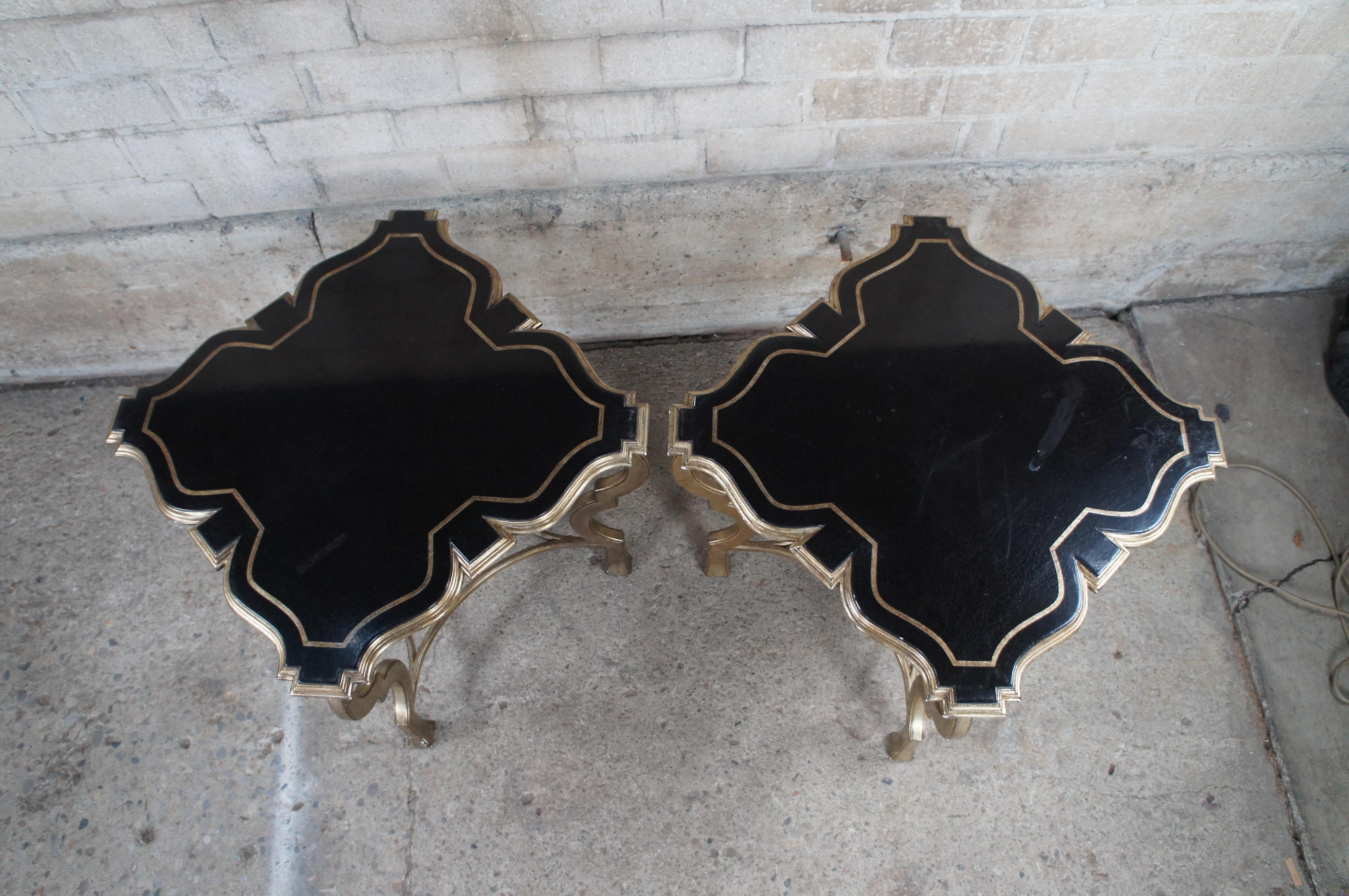 20th Century 2 Contemporary Champagne & Black Crackled Modern Side End Tables Pair For Sale