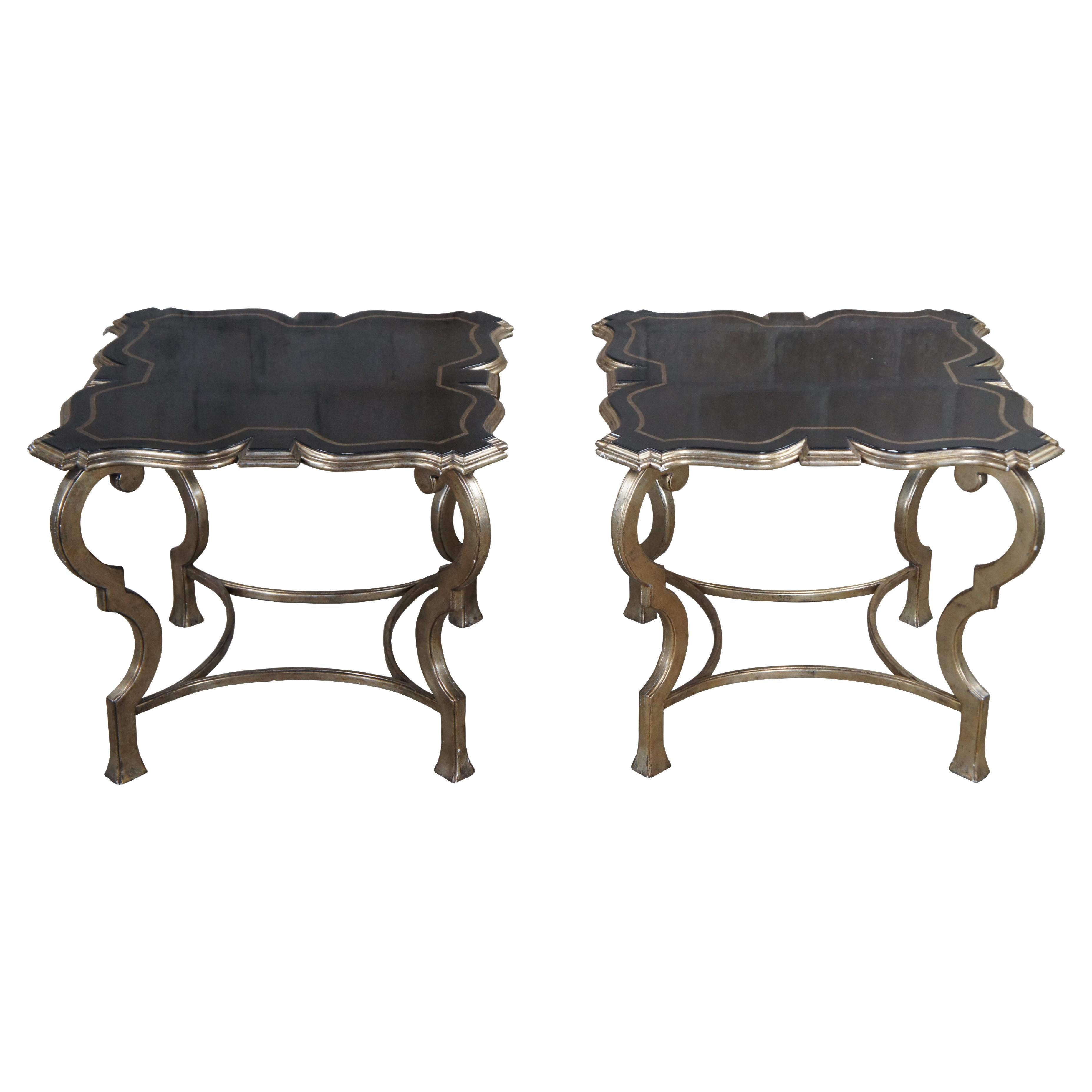 2 Contemporary Champagne & Black Crackled Modern Side End Tables Pair
