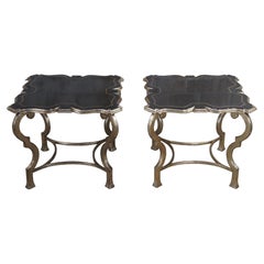 Used 2 Contemporary Champagne & Black Crackled Modern Side End Tables Pair