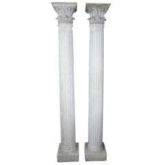2 korinthische architektonische Steinsäulen Beton Akanthus römische griechische Säule