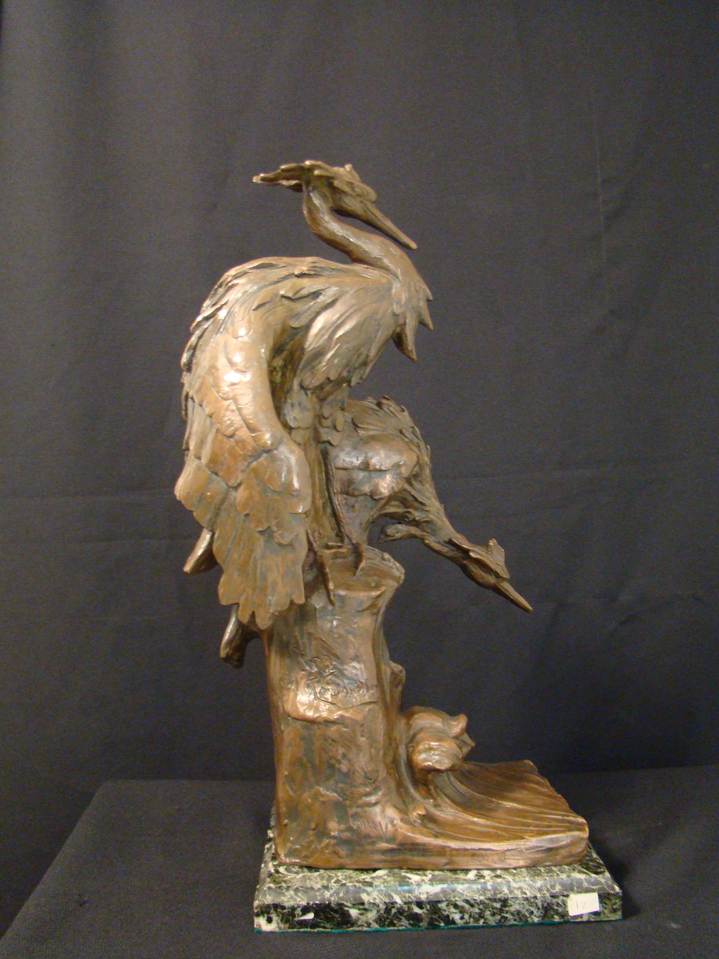 Français 2 Matériau de l'oiseau grue, enseigne en bronze et marbre, Susse Frères, France, 1900 en vente