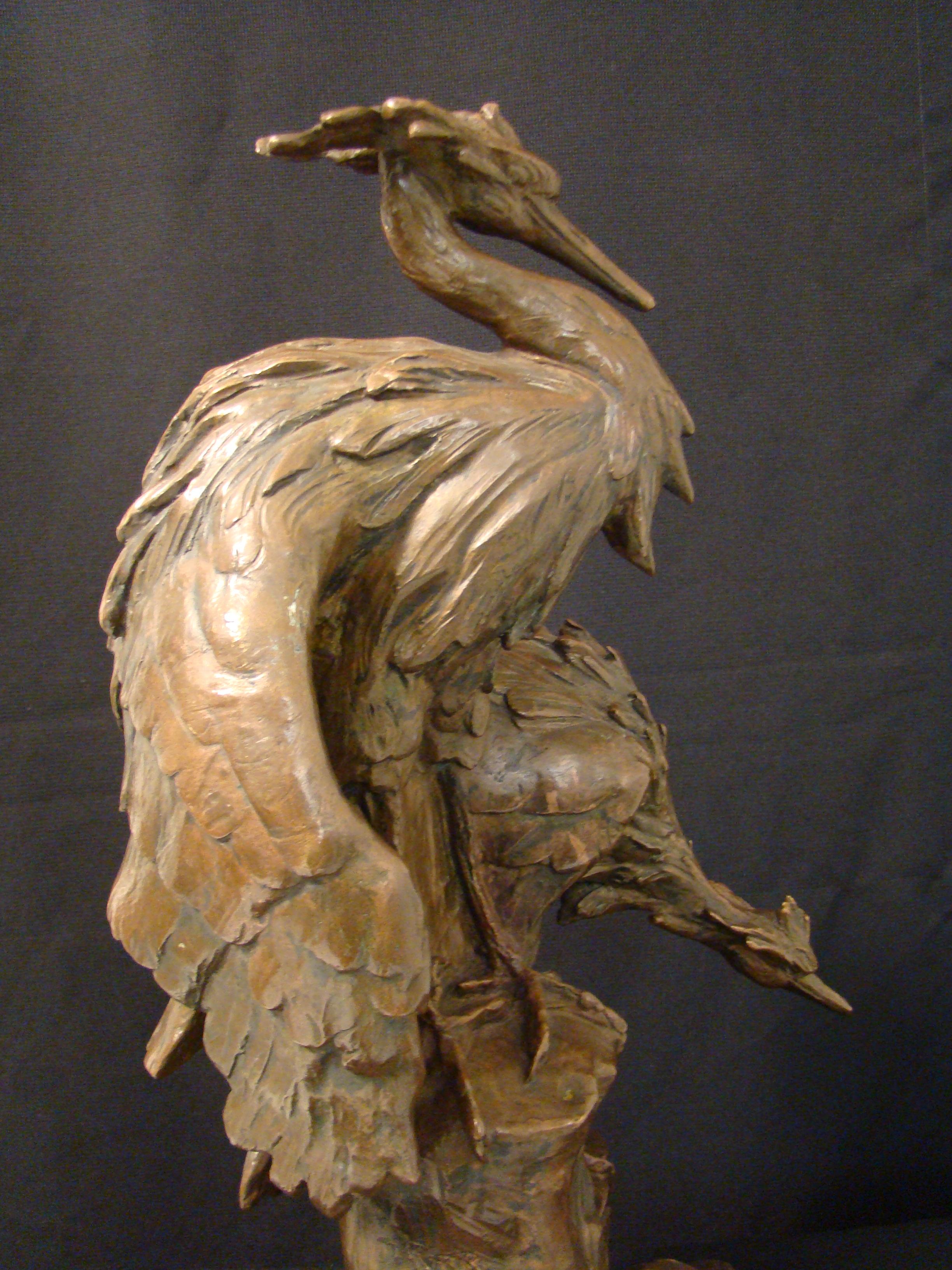 Early 20th Century 2 Crane Bird Material, Bronze and Marble Sign, Susse Freres, France, 1900 For Sale
