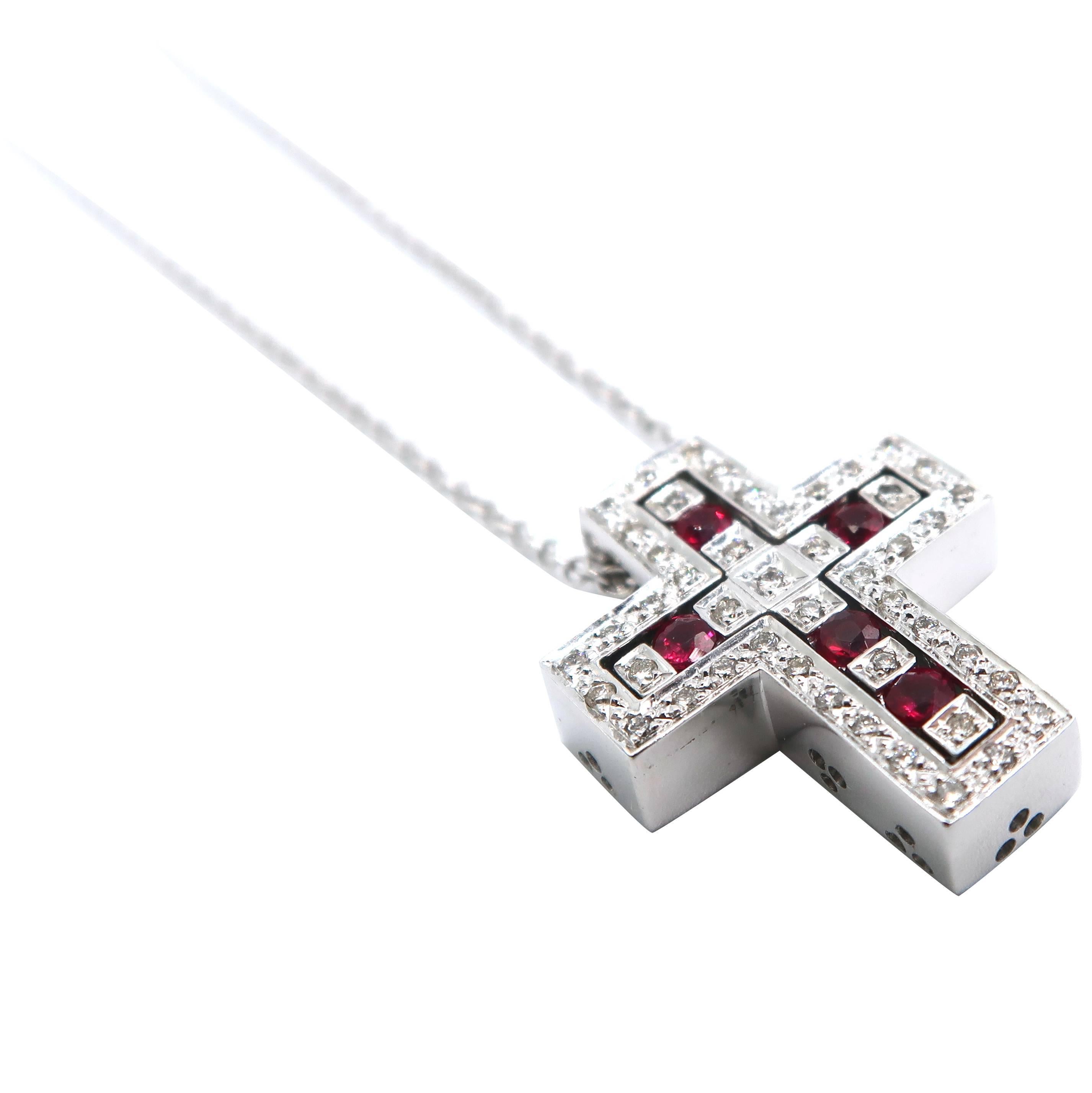 2 Cross Pendants Combinable Joinable Splittable Diamond Ruby White Gold Chain For Sale