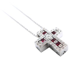 2 Cross Pendants Combinable Joinable Splittable Diamond Ruby White Gold Chain