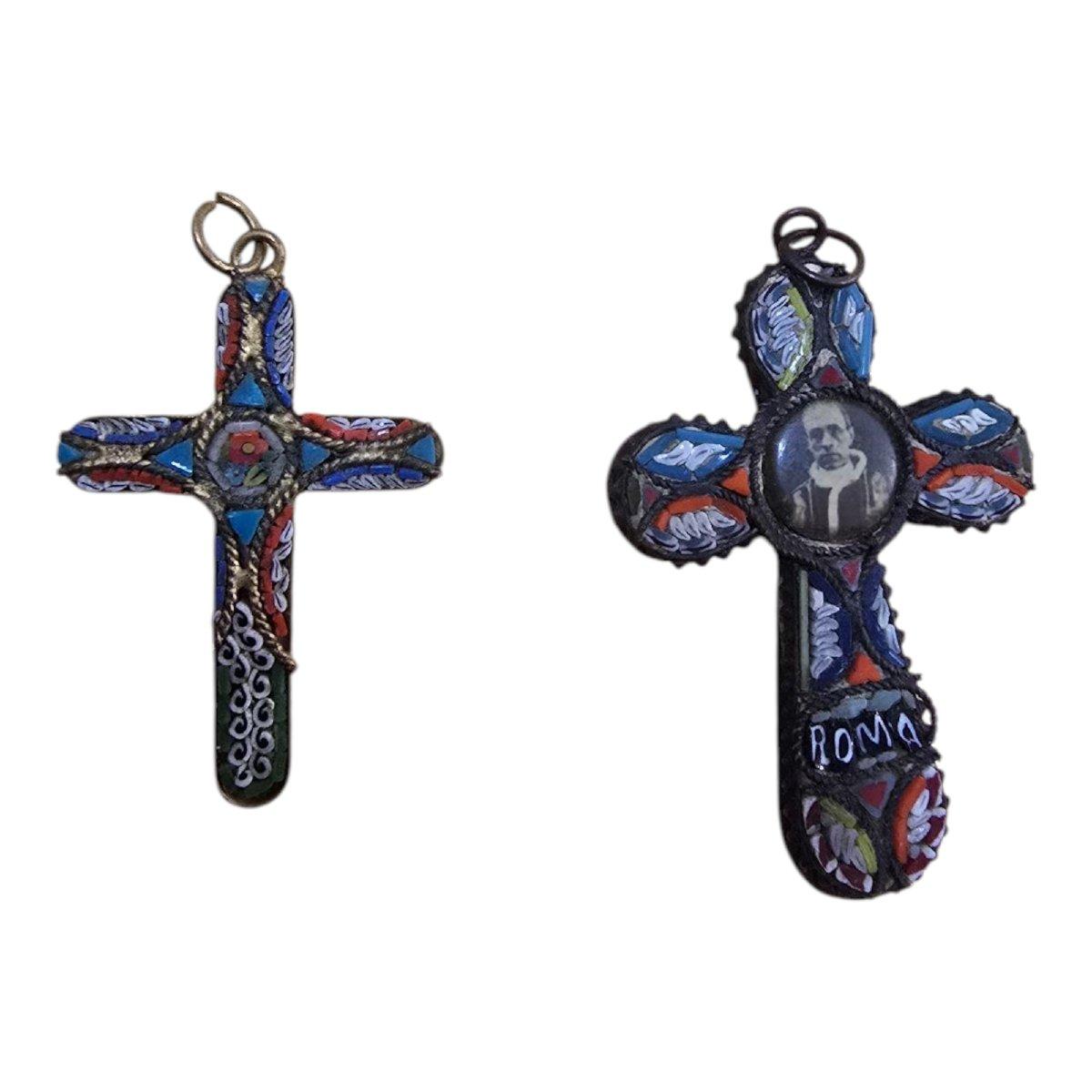 XIXe siècle 2 croix avec micromosaïque - Rome, 19e siècle en vente