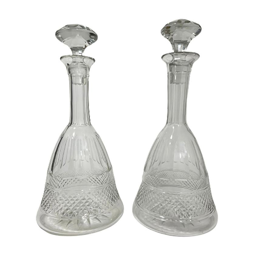 2 Crystal ship decanters in bell shape For Sale
