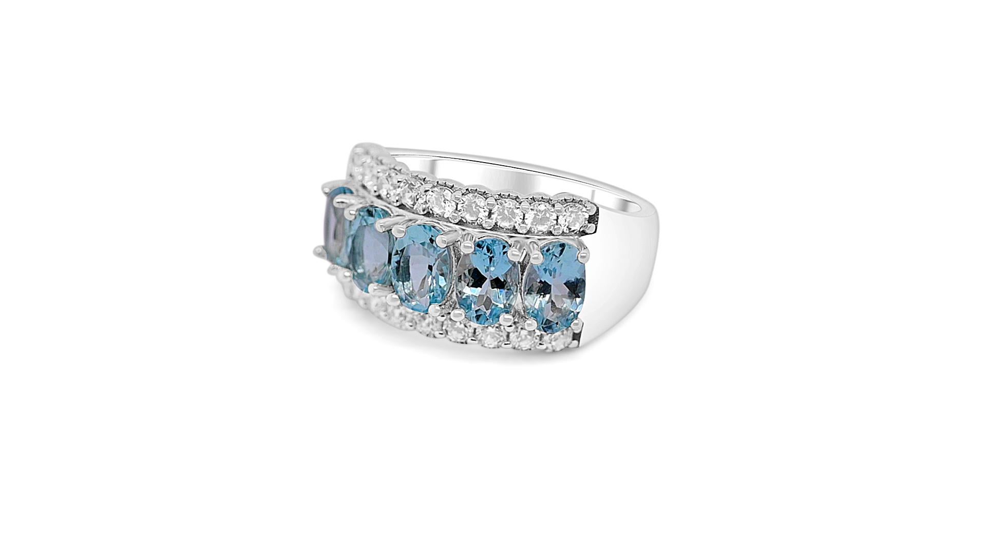 Oval Cut 2 Ct Aquamarine Halo Cocktail Ring 925 Sterling Silver Bridal Engagement Ring  For Sale
