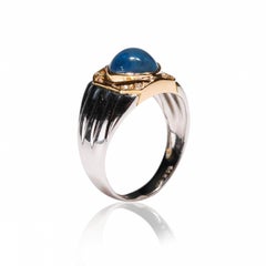 2 Ct Blue Sapphire 0.08 Ct Diamond 18 Kt White Gold Cocktail Cabochon Ring