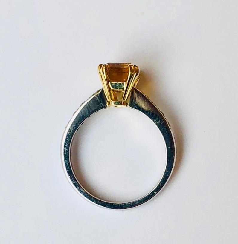 Emerald Cut 2 Carat Citrine Diamond Cocktail Ring For Sale