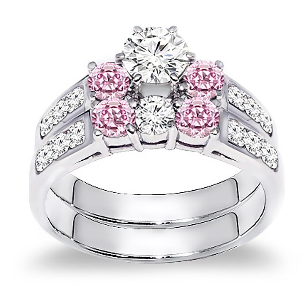 For Sale:  2 ct. Diamond & Pink Sapphire Engagement Wedding Set 2