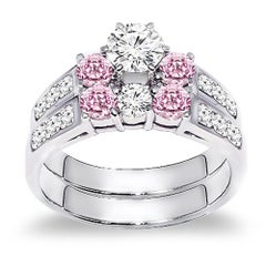 2 ct. Diamond & Pink Sapphire Engagement Wedding Set