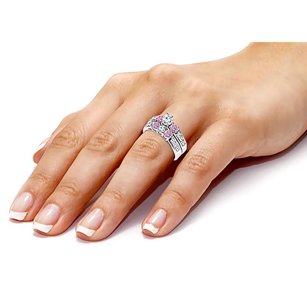 For Sale:  2 ct. Diamond & Pink Sapphire Engagement Wedding Set 3
