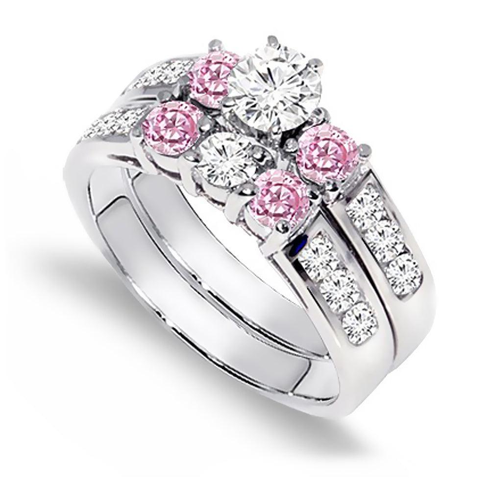 For Sale:  2 ct. Diamond & Pink Sapphire Engagement Wedding Set 4