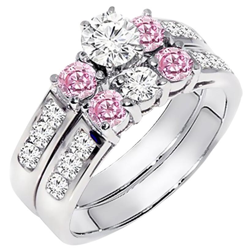 For Sale:  2 ct. Diamond & Pink Sapphire Engagement Wedding Set