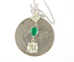 2 Ct Diamonds & Emerald 3 Stone Drop Pendant in 14k White Gold