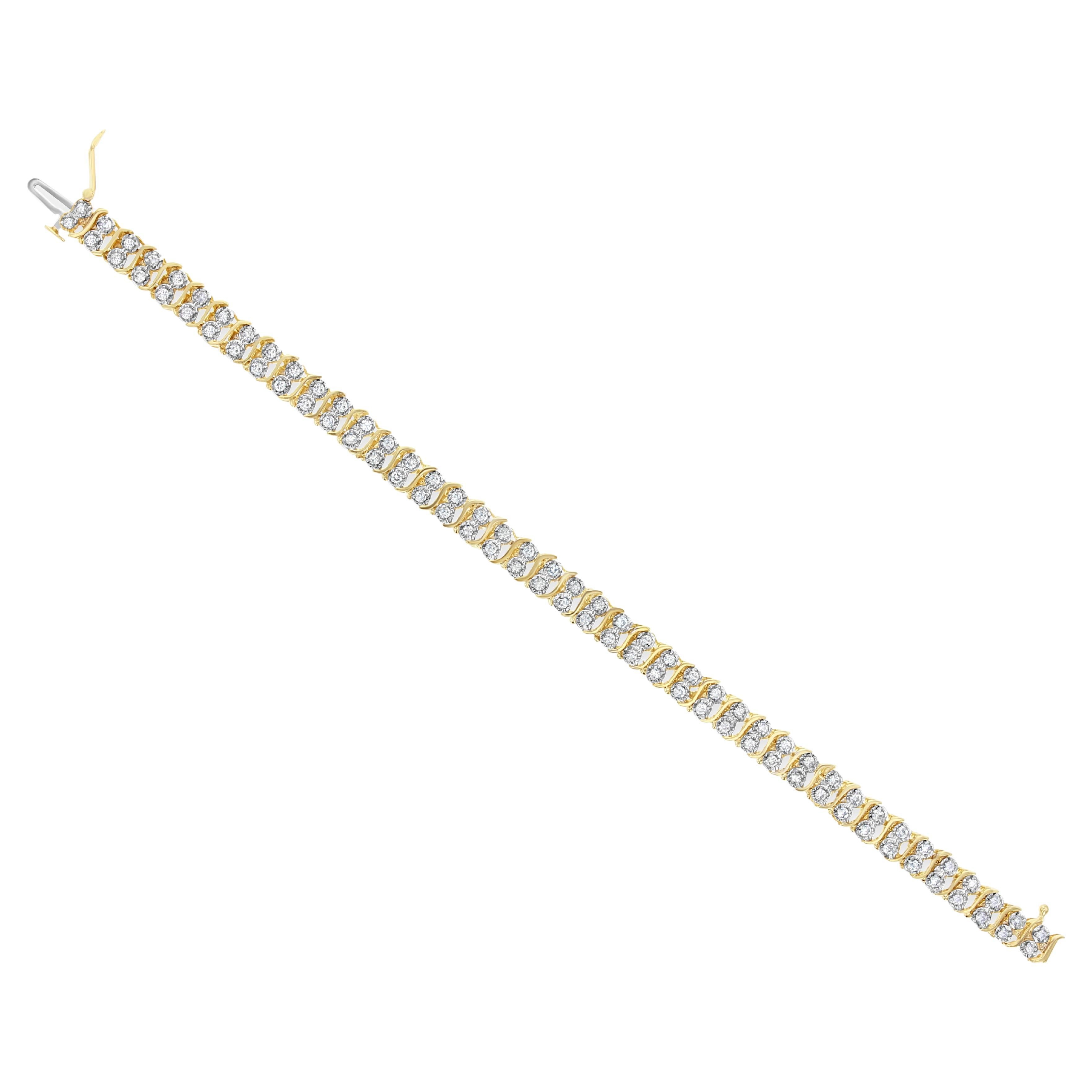 2 CT. Double Row S Style Diamond Tennis Bracelets 14k Yellow Gold