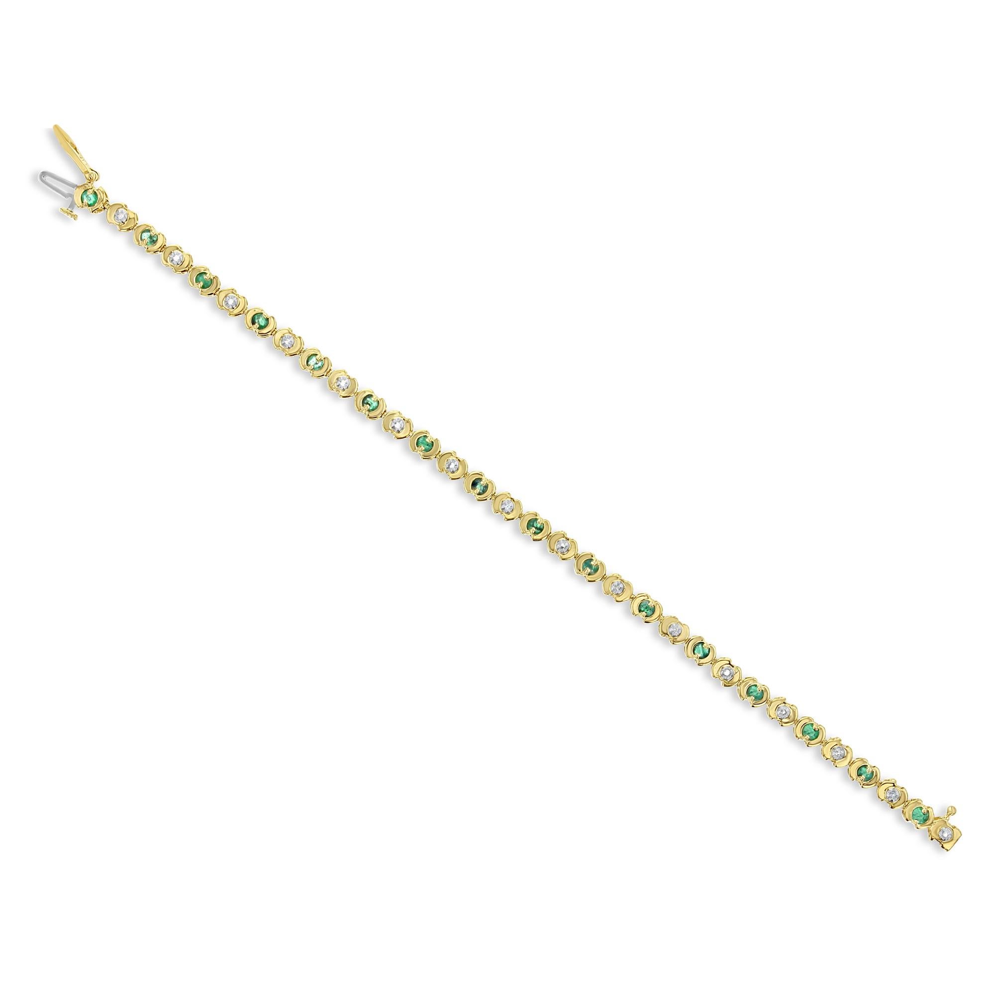 2 CT. Bracelet tennis en or jaune 14 carats avec diamants et émeraudes Neuf - En vente à Sugar Land, TX