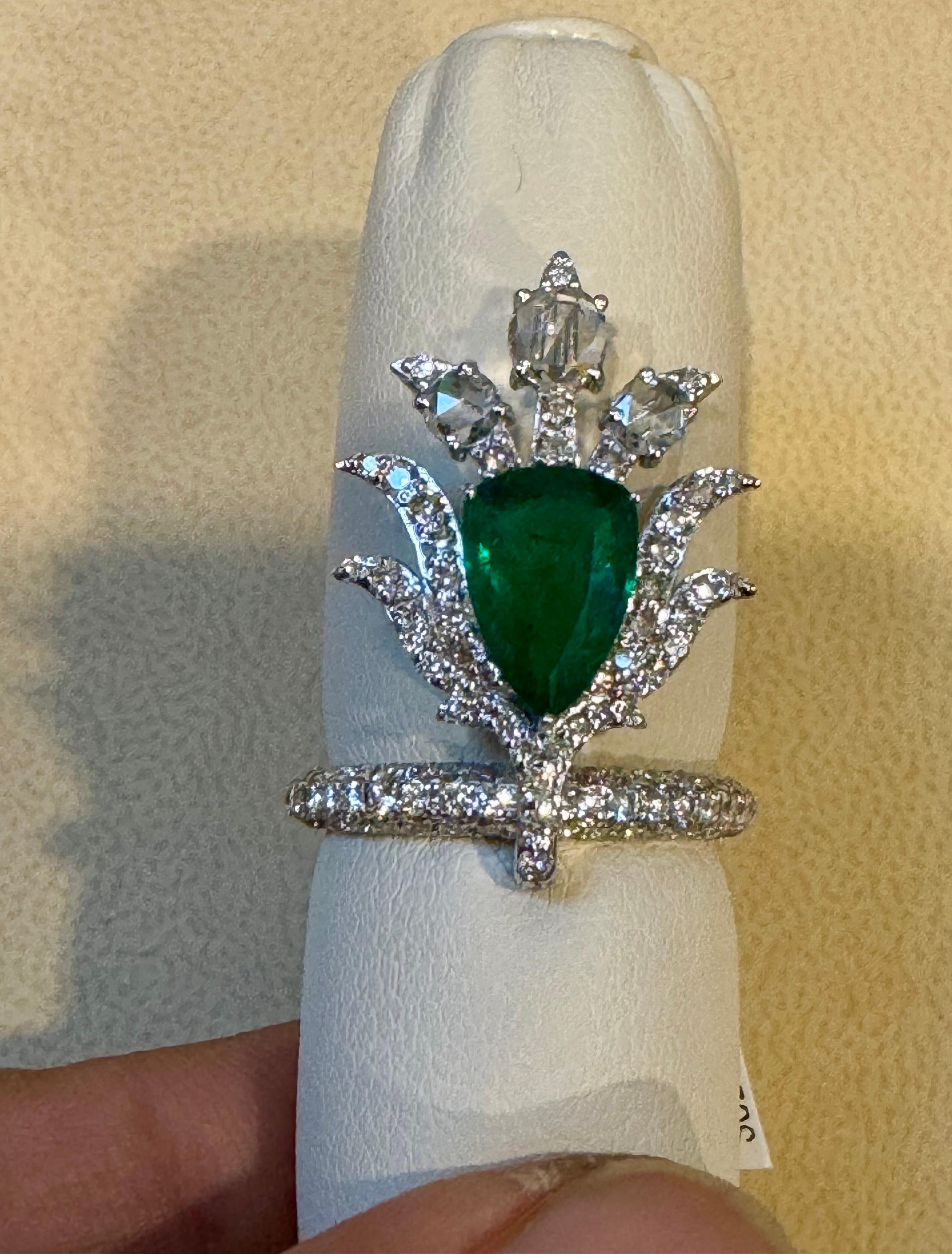 2 Ct Finest Zambian Pear Emerald & 2 Ct Diamond Ring in 18 Kt Gold Size 7 For Sale 7