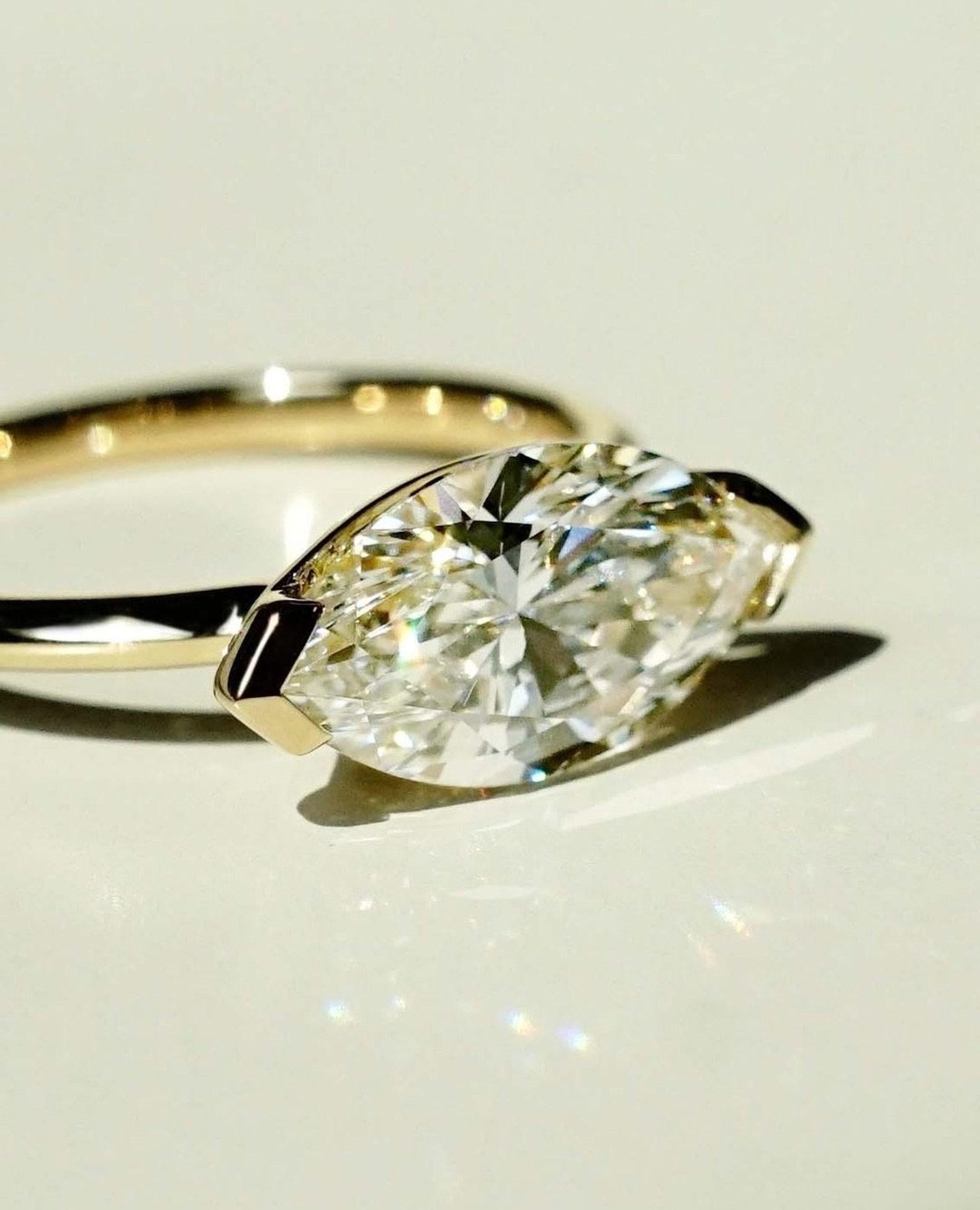 2 CT Marquise Cut East To West Set Moissanite Solitaire Ring 925 Sterling Silver In New Condition In Chicago, IL
