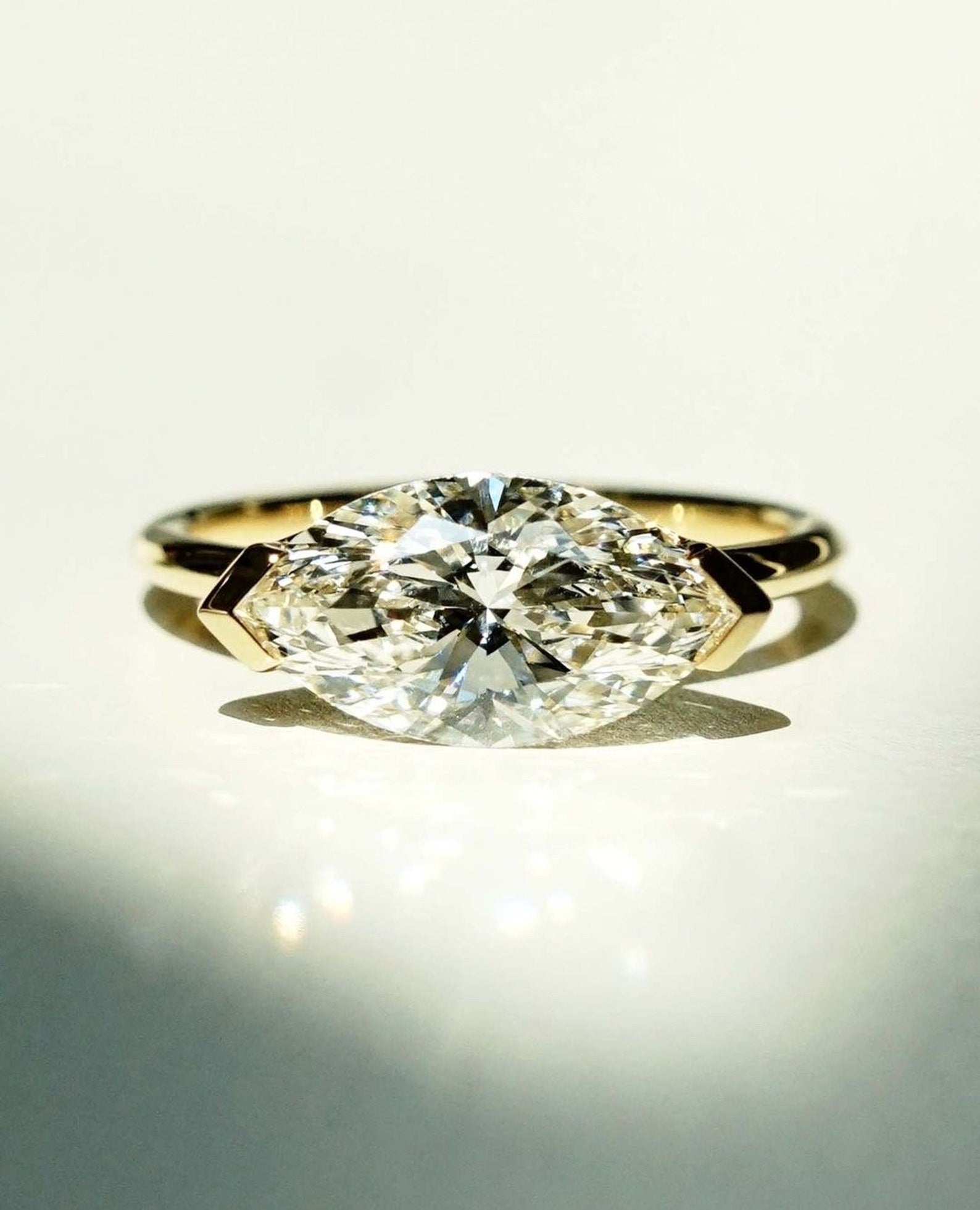 2 CT Marquise Cut East To West Set Moissanite Solitaire Ring 925 Sterling Silver