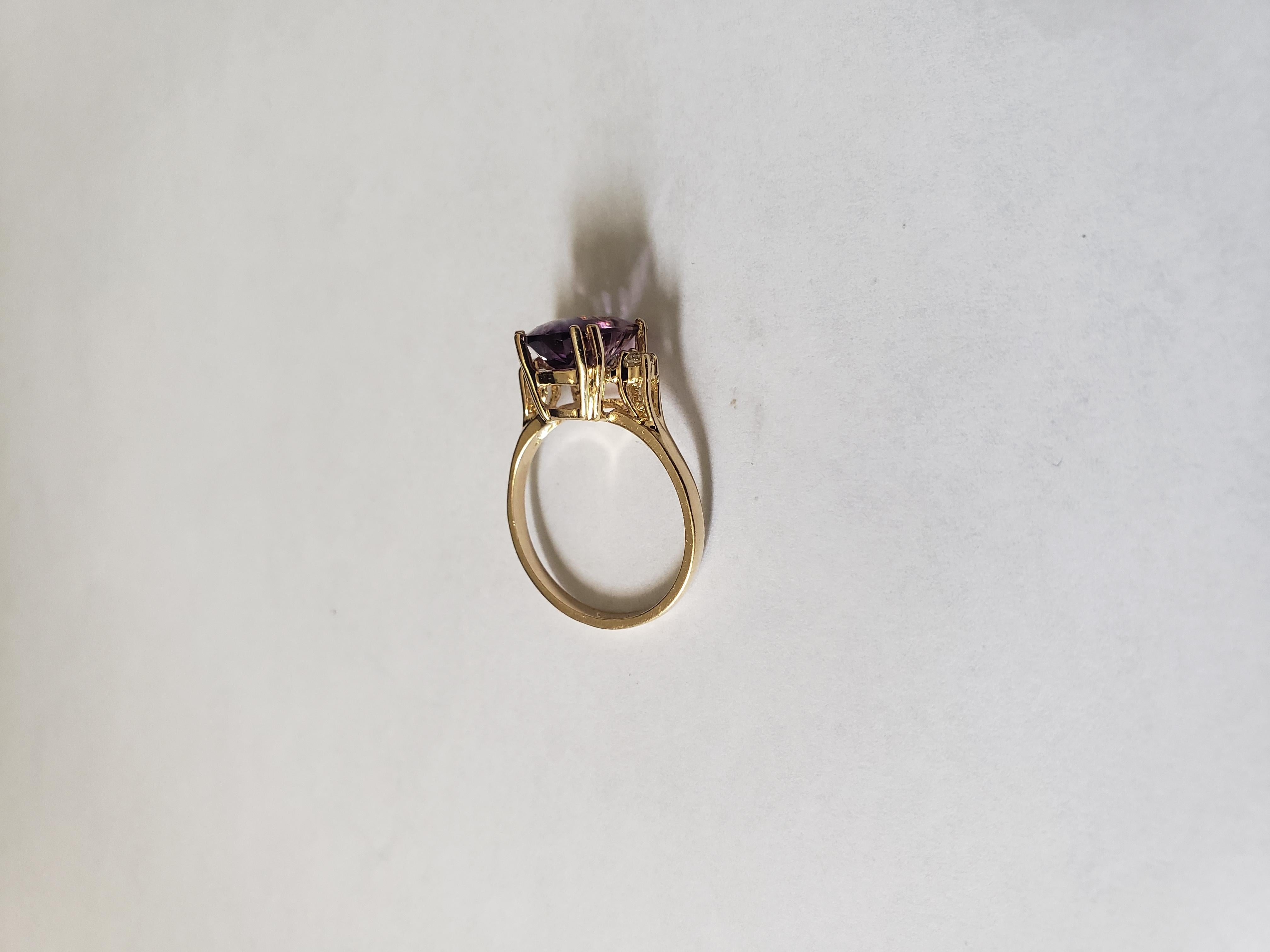 Oval Cut NEW 2 Ct. Natural Amethyst Fantasy Cut Ring with Diamonds in 14k Yellow Gold  For Sale