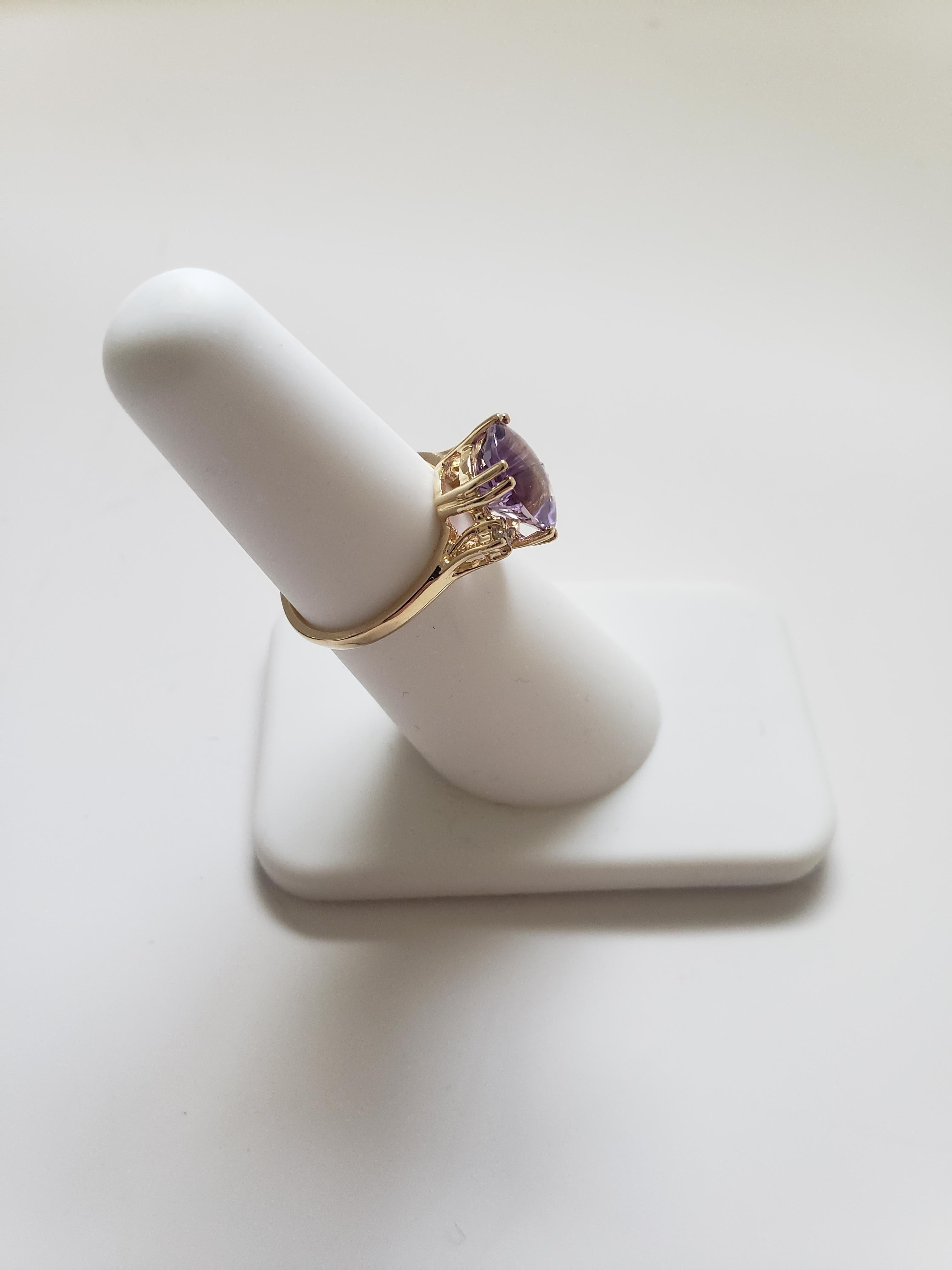 NEW 2 Ct. Natural Amethyst Fantasy Cut Ring with Diamonds in 14k Yellow Gold  For Sale 1