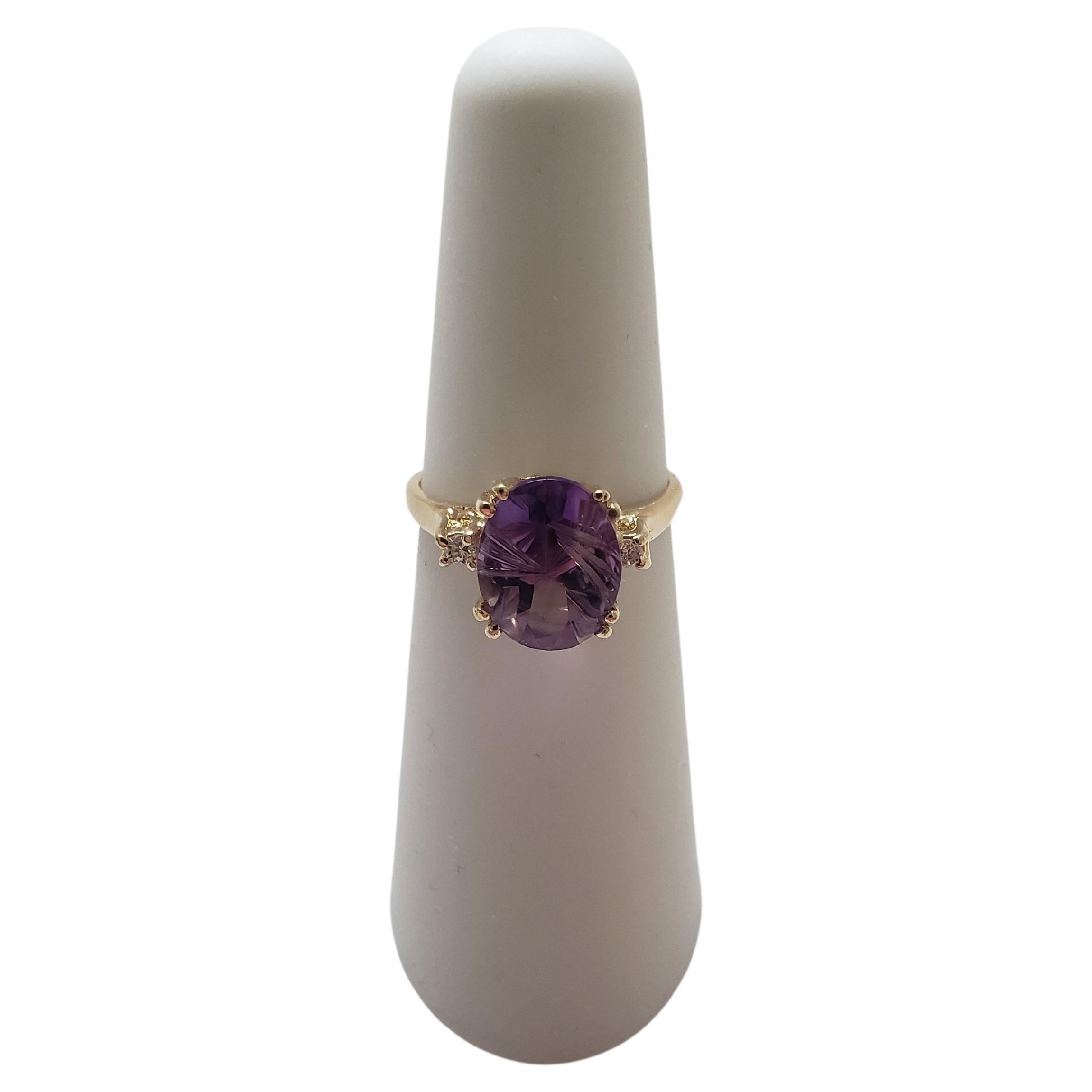 NEW 2 Ct. Natural Amethyst Fantasy Cut Ring with Diamonds in 14k Yellow Gold  For Sale