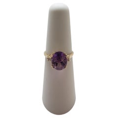 Antique NEW 2 Ct. Natural Amethyst Fantasy Cut Ring with Diamonds in 14k Yellow Gold 